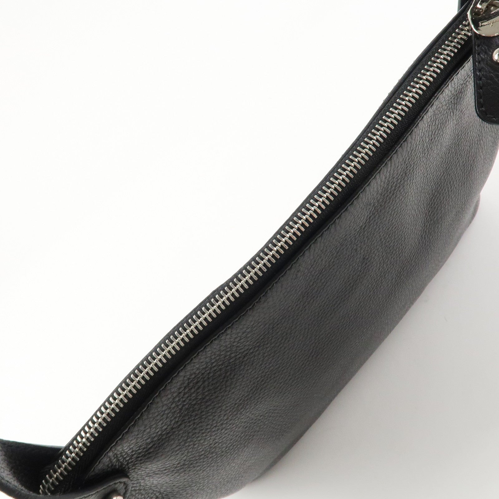 Ferragamo Gancini Leather Shoulder Bag Black Used