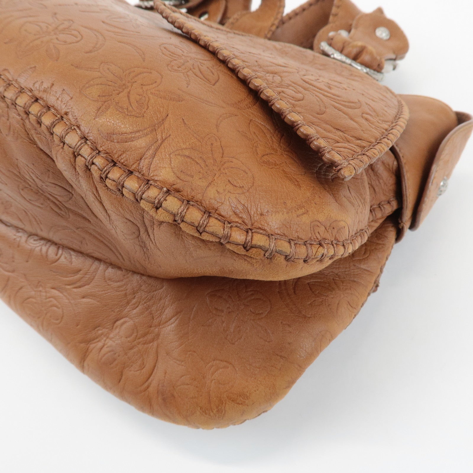 Ferragamo Ganchini Leather Shoulder Bag Hand Bag Brown Used