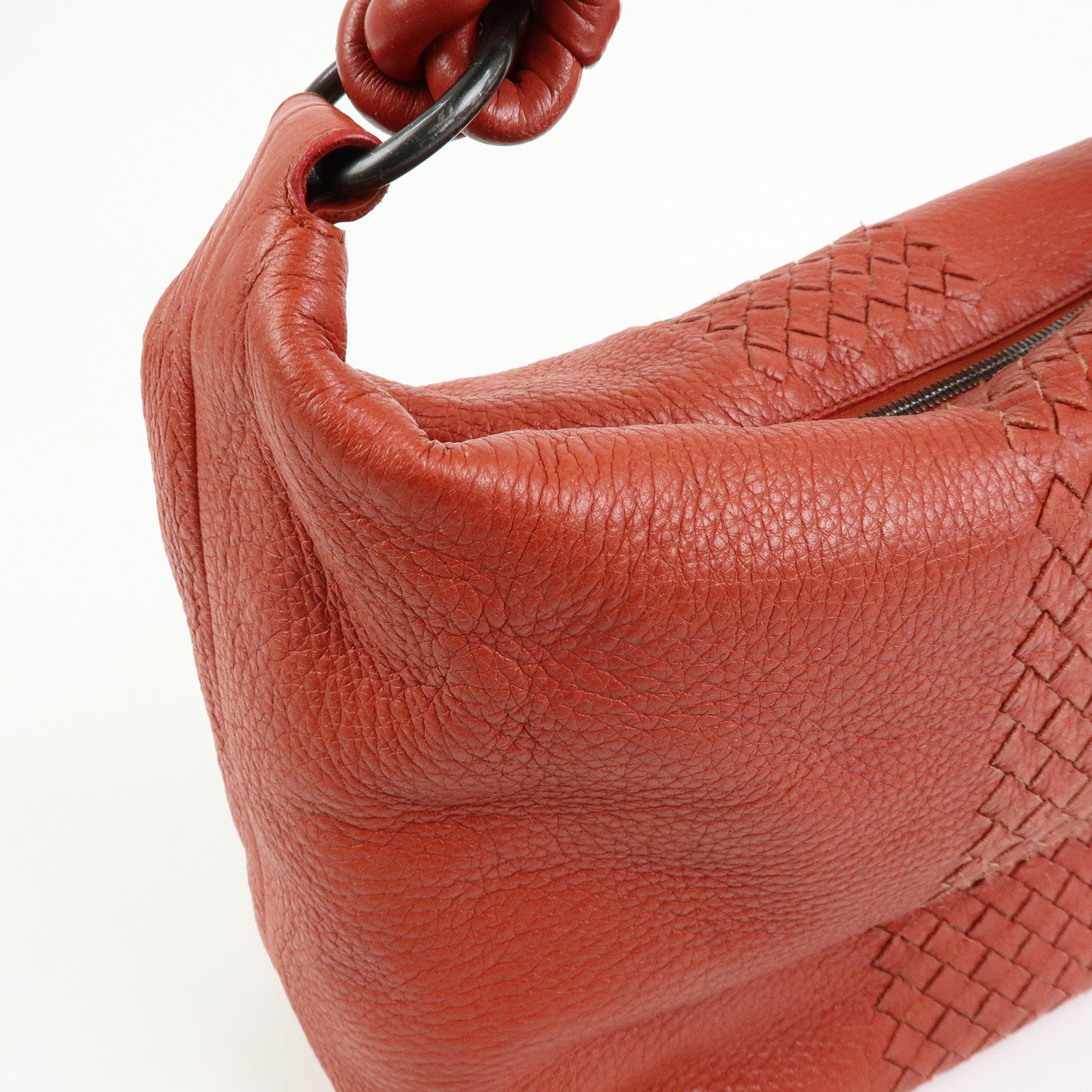 BOTTEGA VENETA Intrecciato Leather Shoulder Bag Red Brown 179331