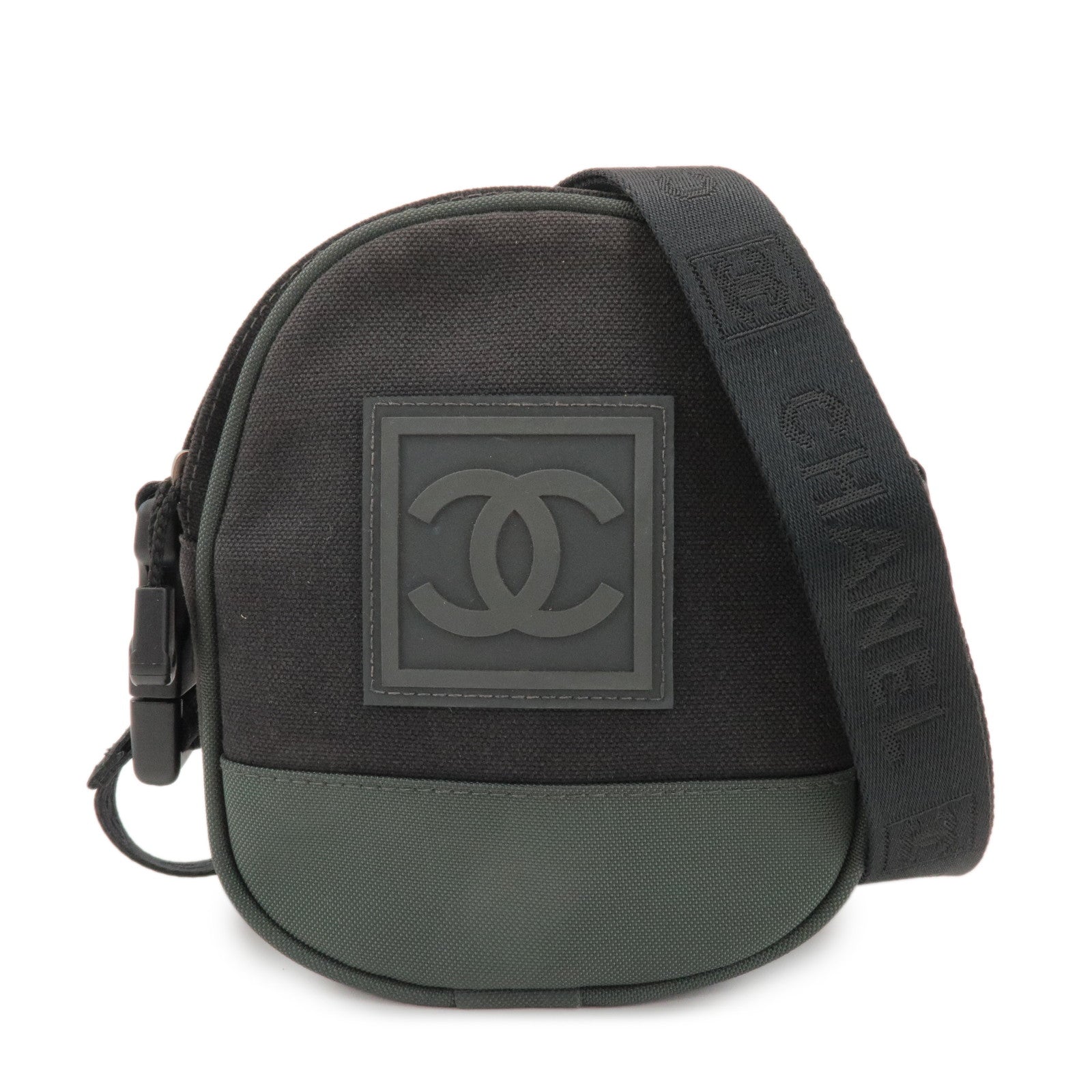 CHANEL Sport Line COCO Mark Canvas Shoulder Bag Black Green A23300