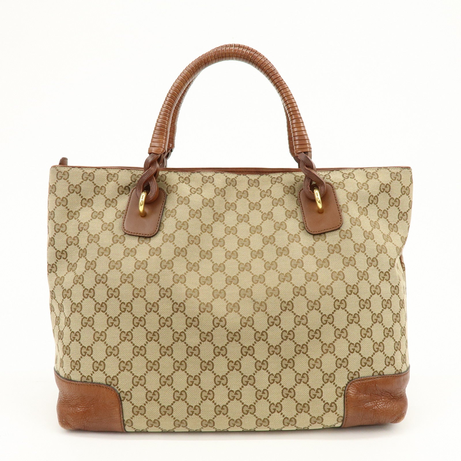 GUCCI GG Canvas Leather Shoulder Bag Tote Bag Beige Brown 323665