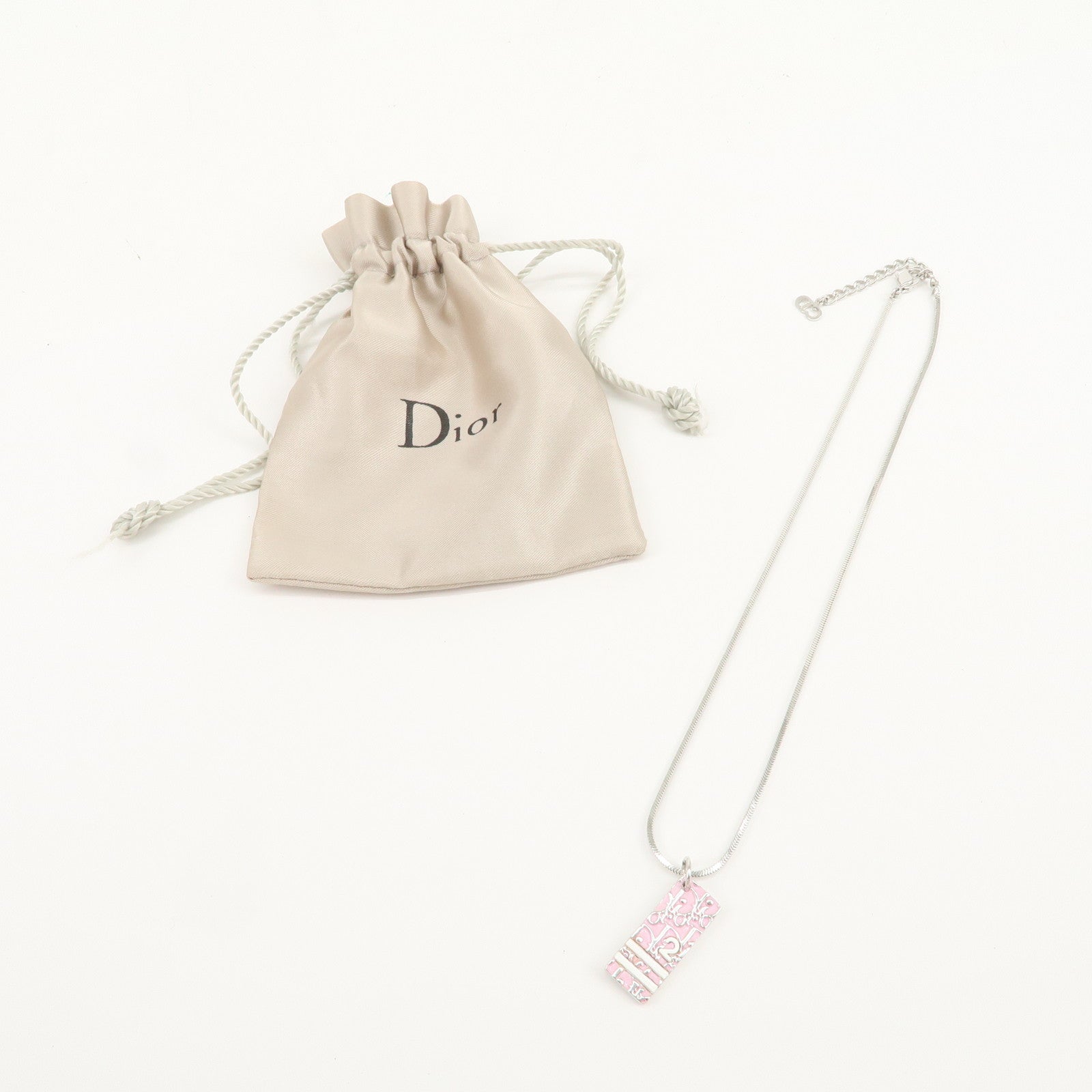 Christian Dior Trotter Logo Metal Necklace Pink Silver