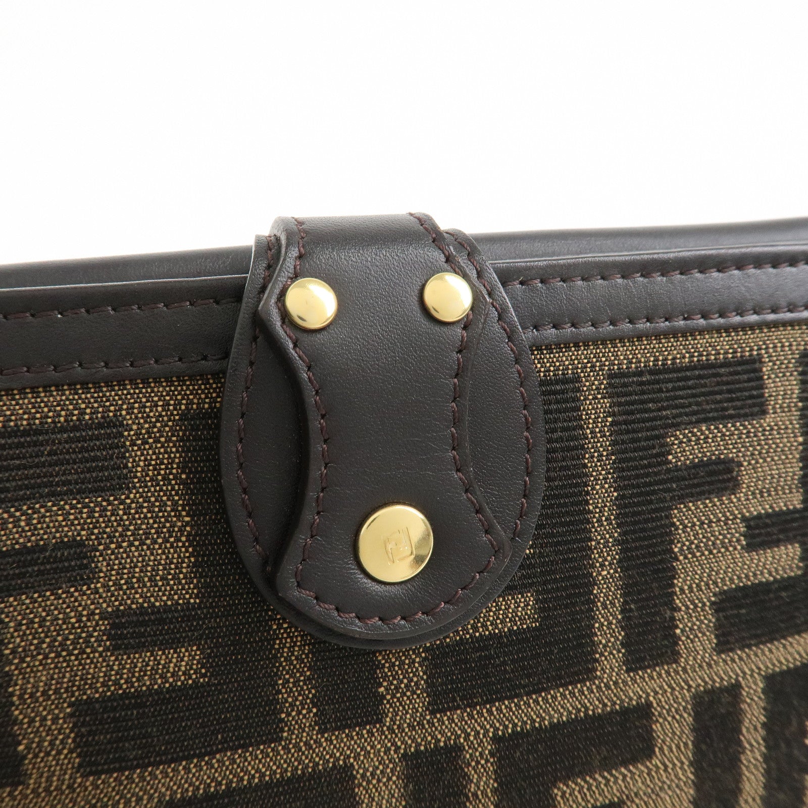 FENDI Canvas Leather Bi-fold Long Wallet Brown 8M0112