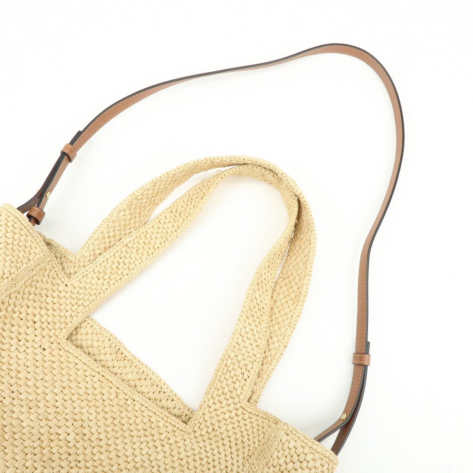 LOEWE Font Tote Raffia Leather 2Way Bag Tote Bag Shoulder Bag Beige