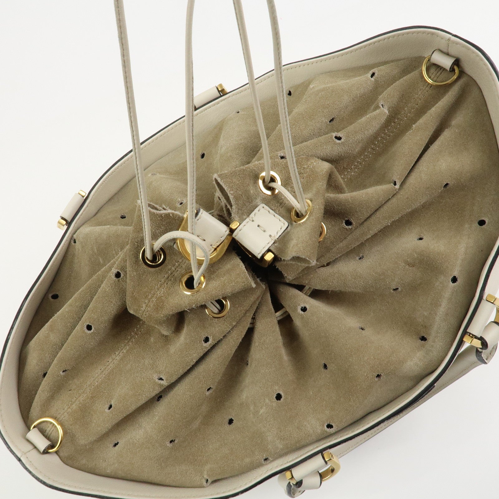 FENDI Logo Leather 2Way Bag Hand Bag Shoulder Bag Ivory 8BN238