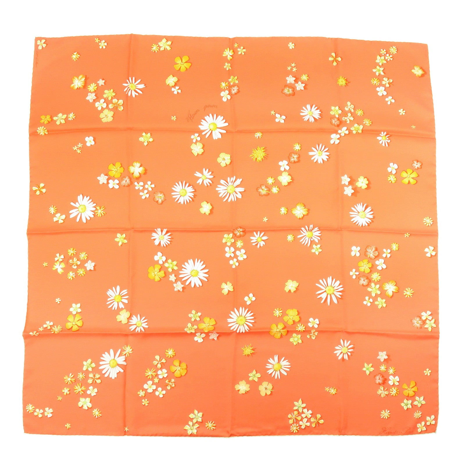 HERMES Carre 90 Silk 100% FLOWER POWER Scarf Orange