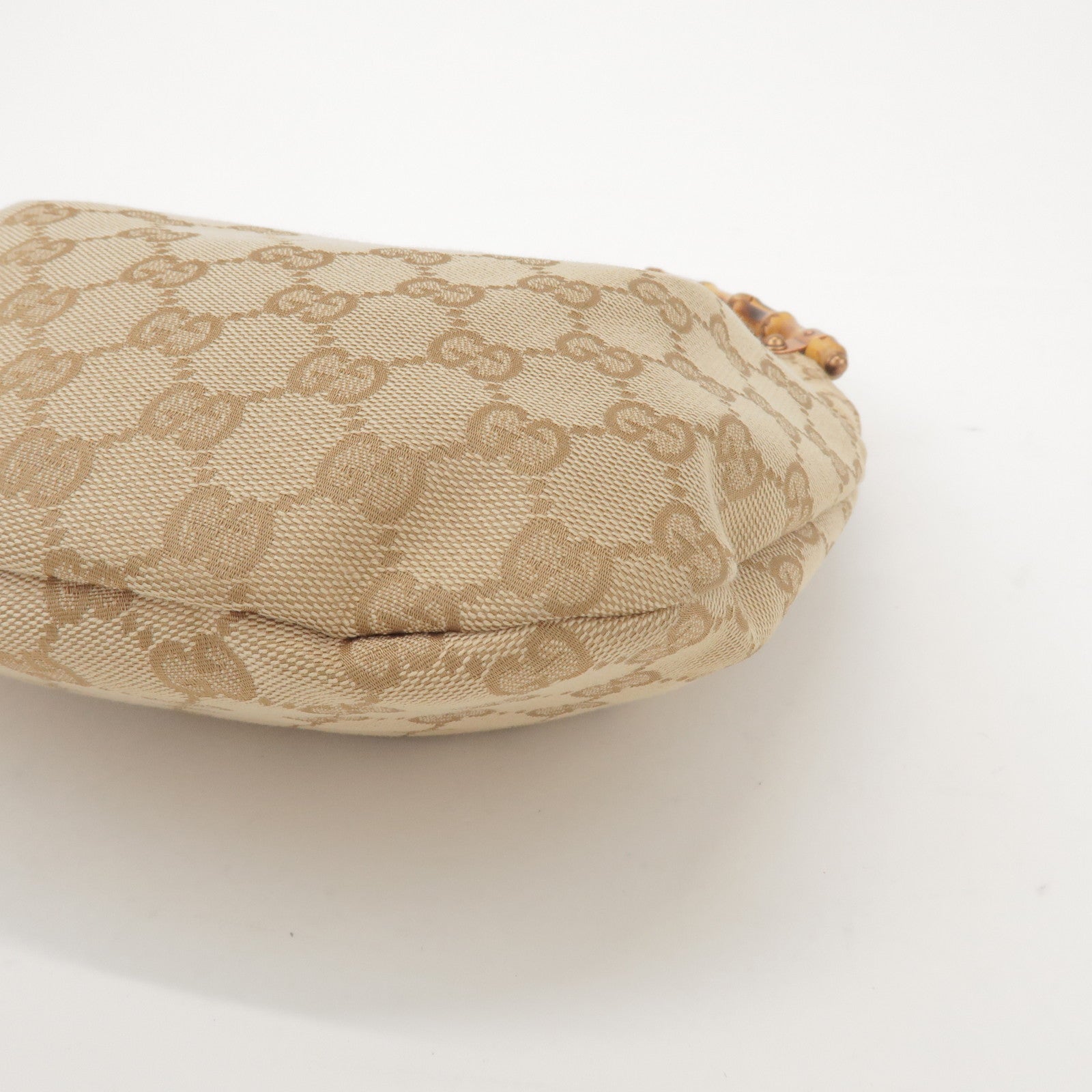 GUCCI Bamboo GG Canvas Leather Hand Bag Beige 124297