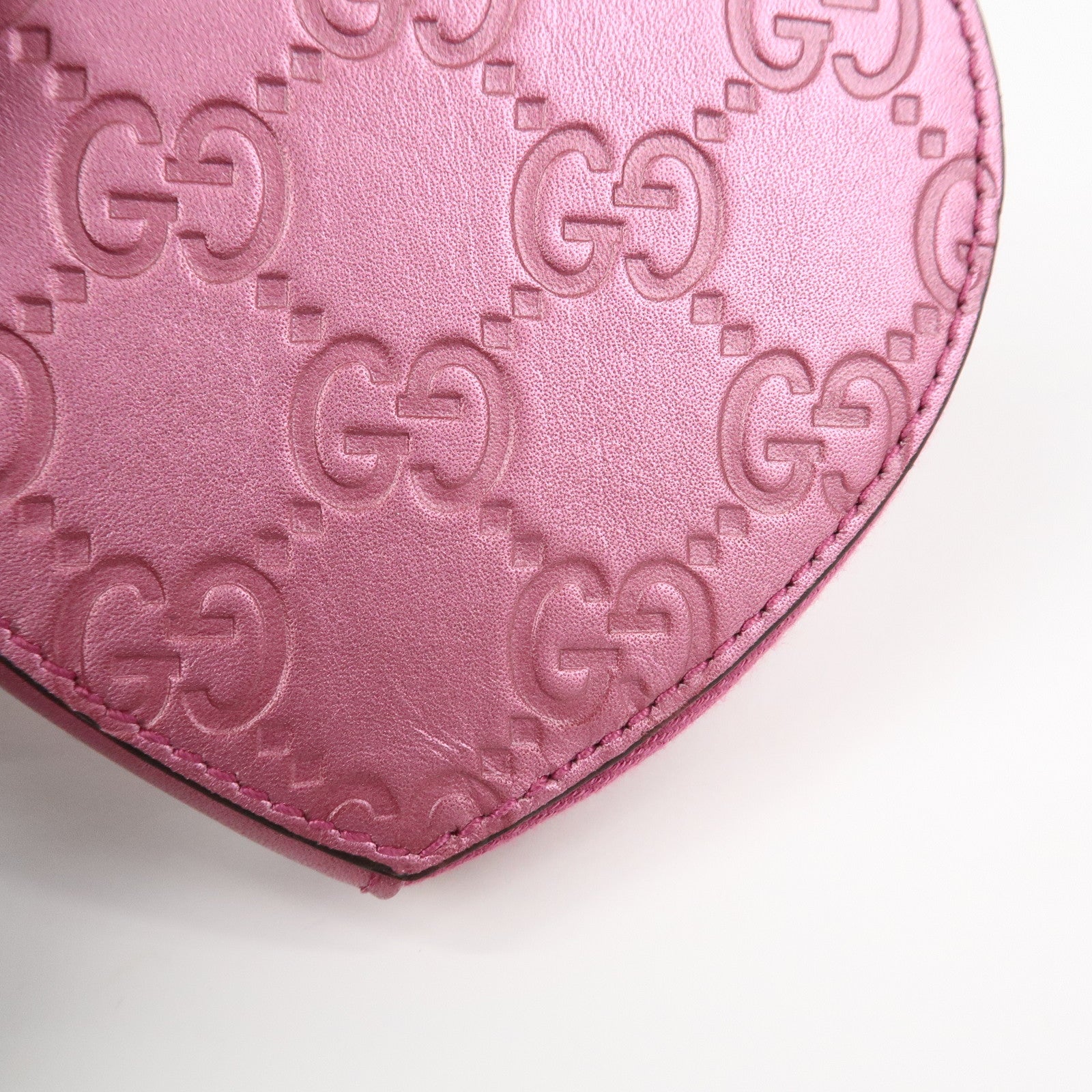 GUCCI Lovely Heart Guccissima Leather Coin Case MetallicPink 152615