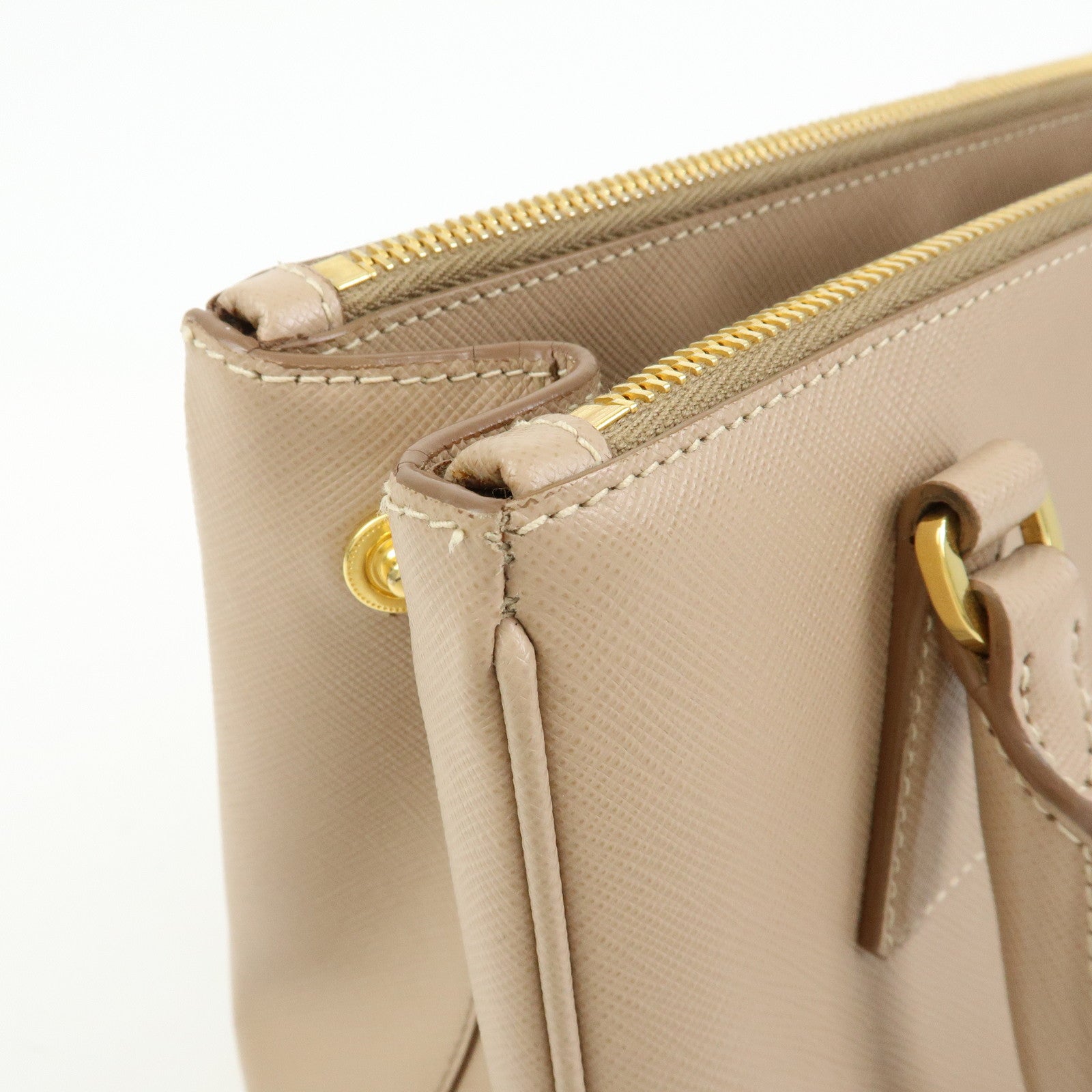 PRADA Triangle Logo Galleria Saffiano Leather 2Way Bag Beige 1BA896
