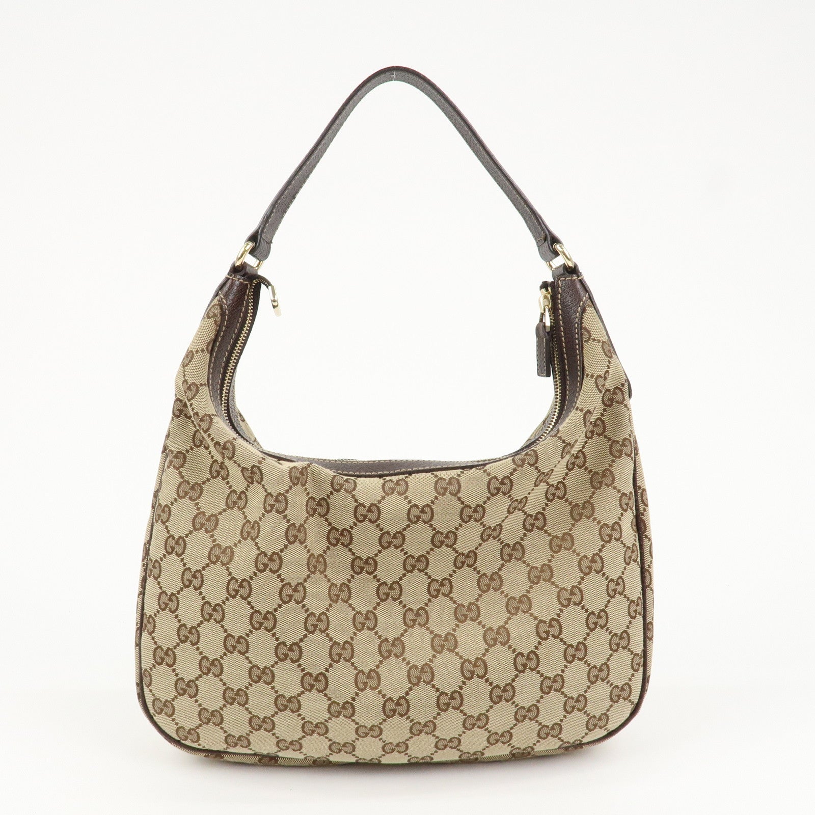 GUCCI GG Canvas Leather Shoulder Bag Hand Bag Beige Brown 153010