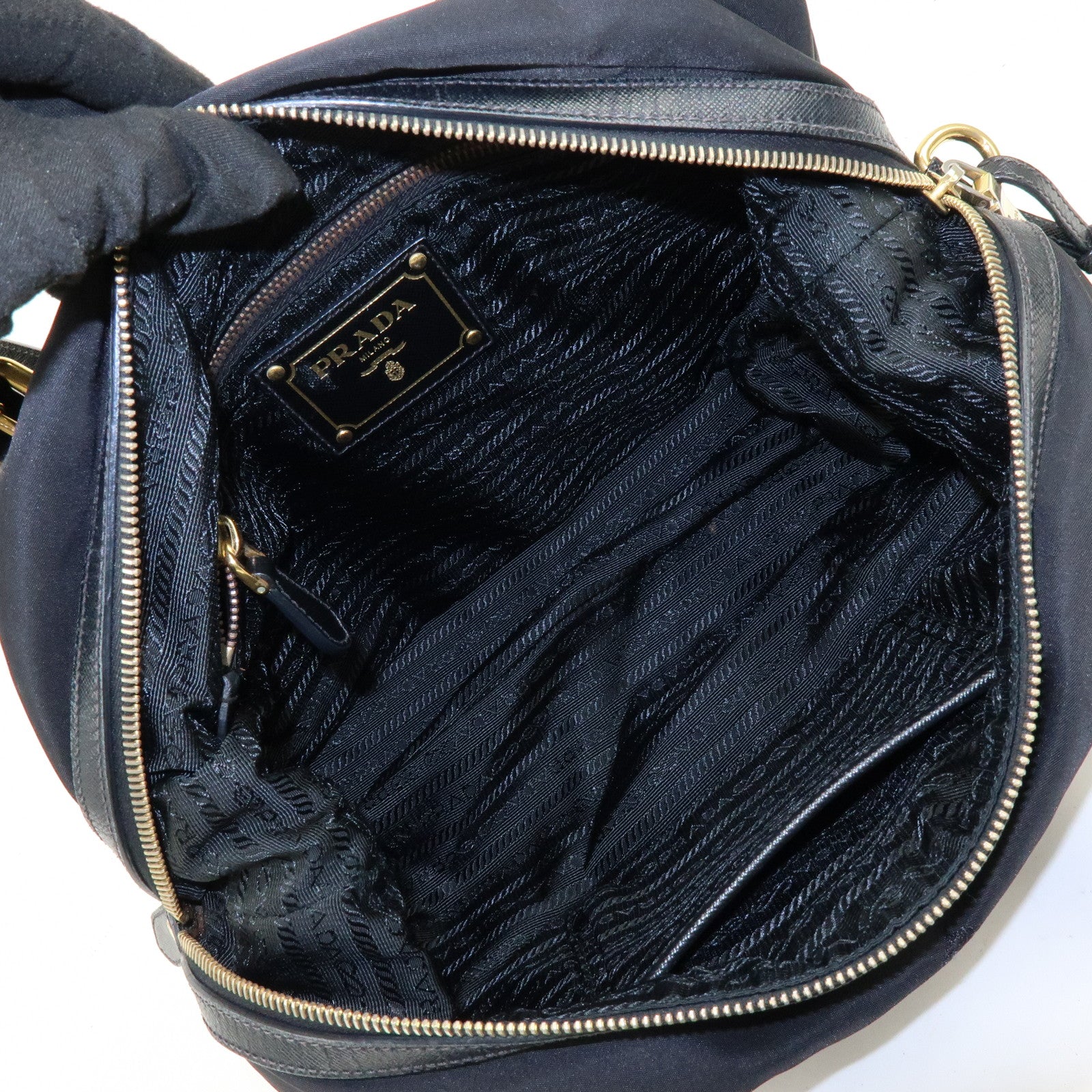 PRADA Logo Nylon Leather Boston Bag Shoulder Bag Black BL0600