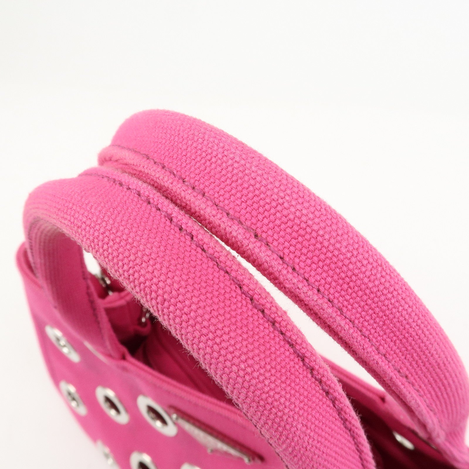 PRADA Grommet Canapa Mini Canvas 2Way Bag Hand Bag Pink 1BG439