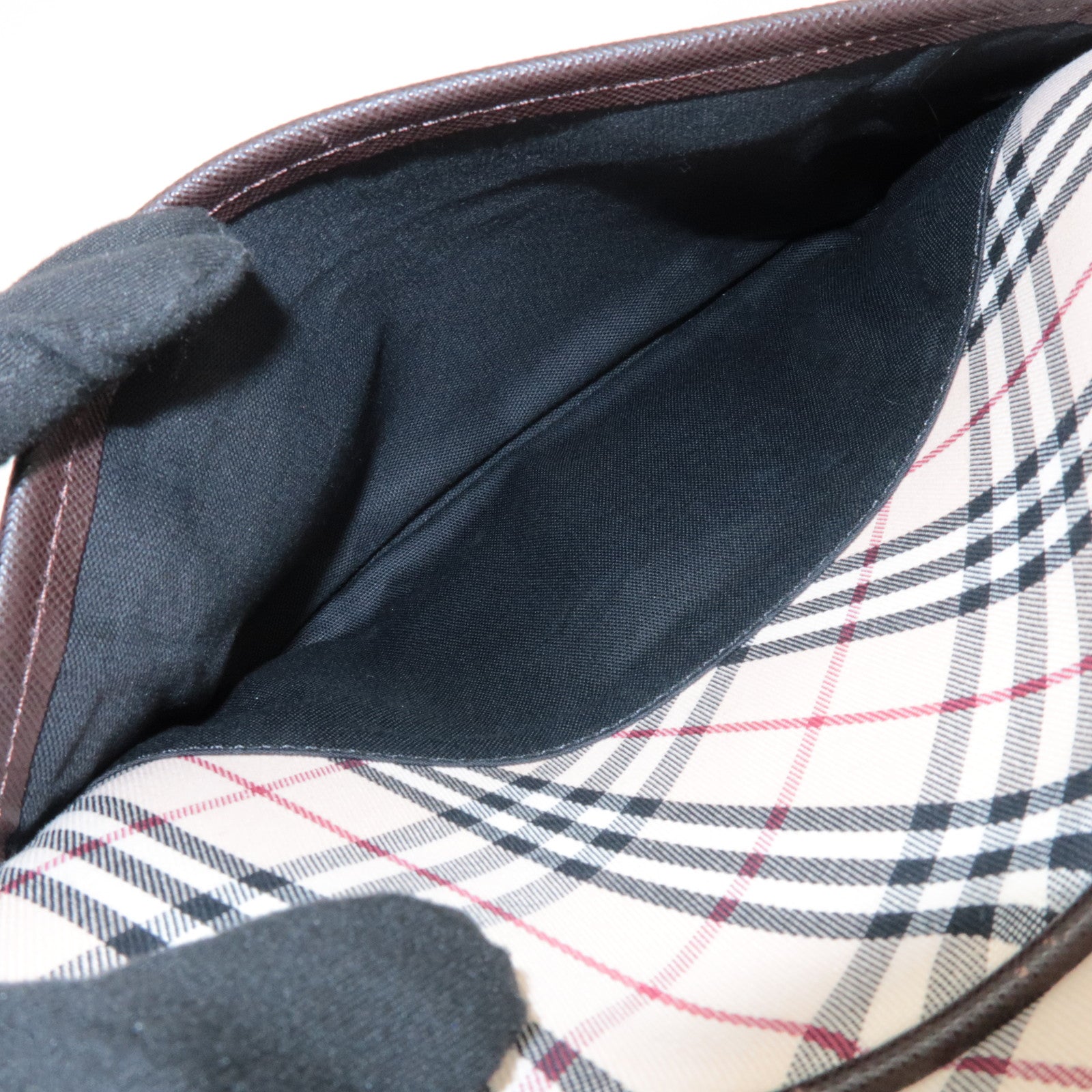 BURBERRY Canvas Leather Shoulder Bag Nova Plaid Beige Brown Used