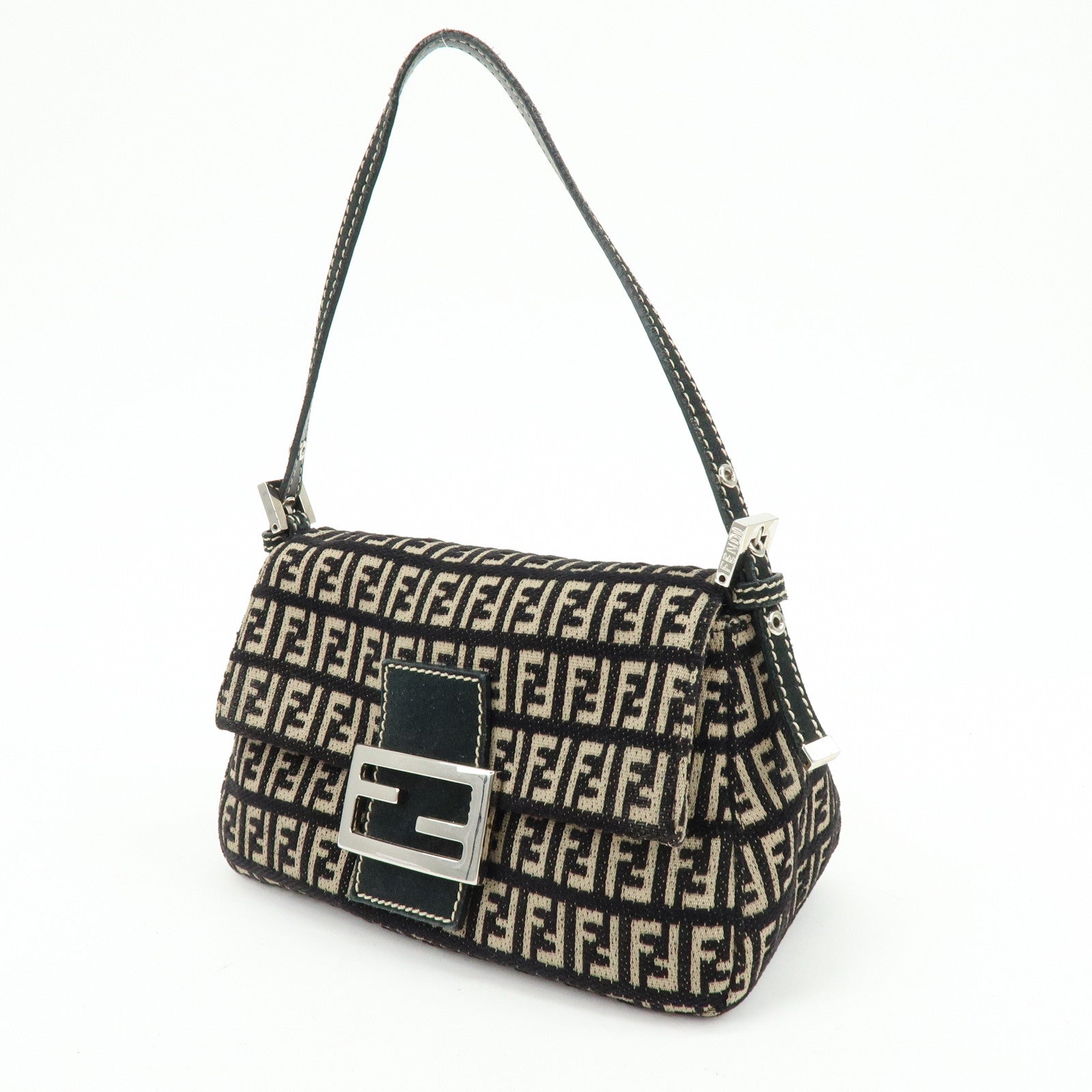 FENDI Mini Mamma Baguette Zucchino Canvas Shoulder Bag 8BR180