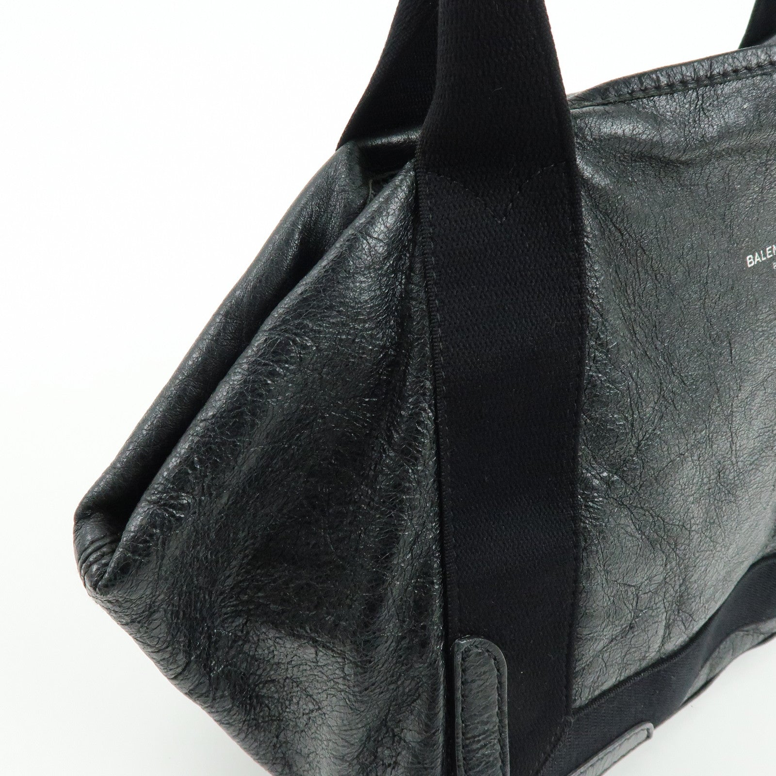 BALENCIAGA Navy Cabas Leather Small Tote Bag Black 339933