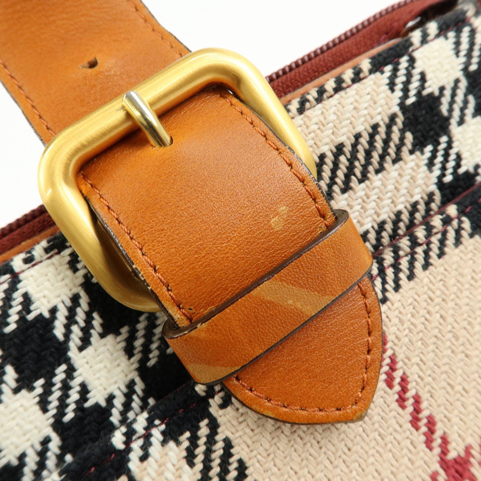 BURBERRY Nova Plaid Canvas Leather Tote Bag Hand Bag Beige Camel