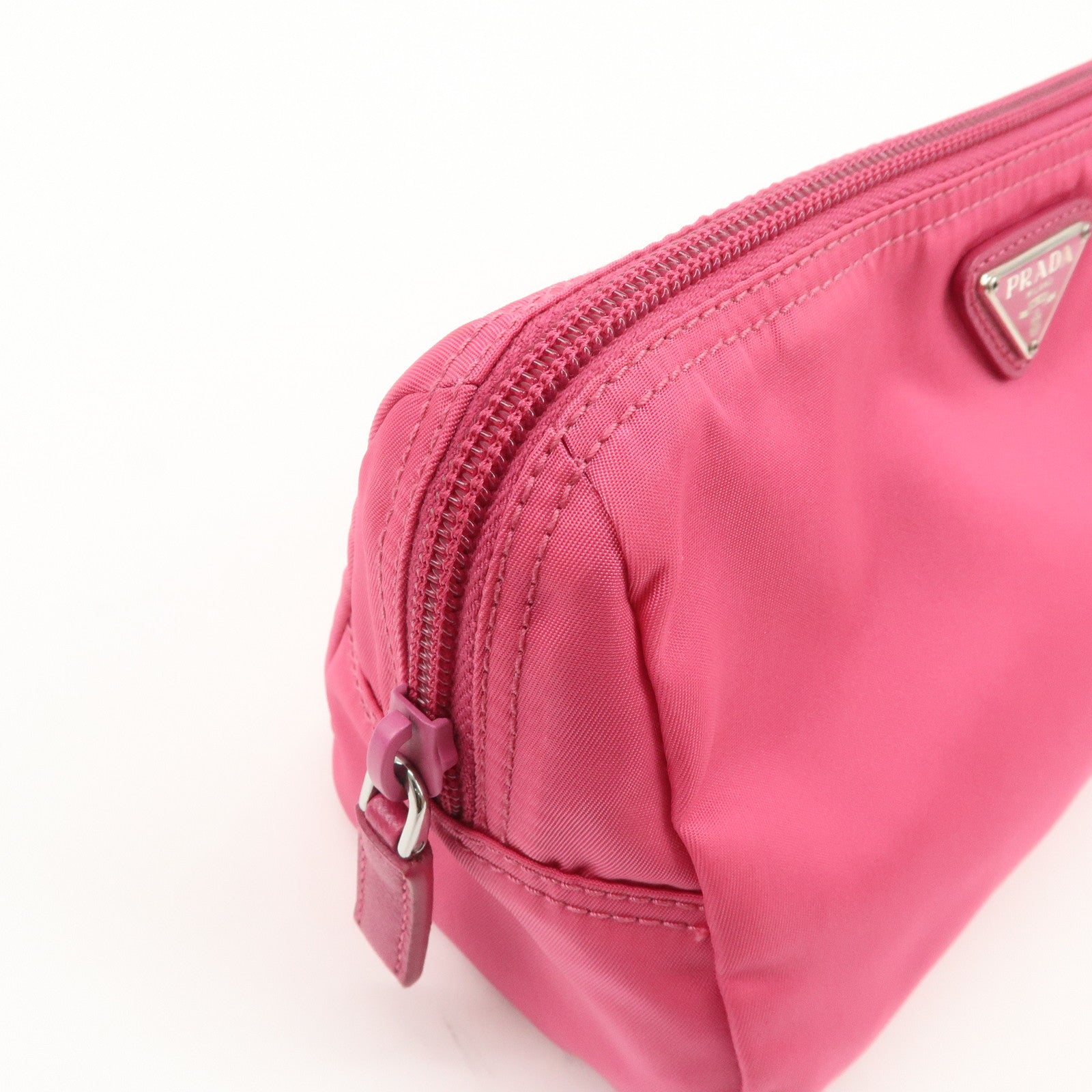 PRADA Triangle Logo Nylon Pouch Cosmetic Pouch Fuchsia Pink 1NA693
