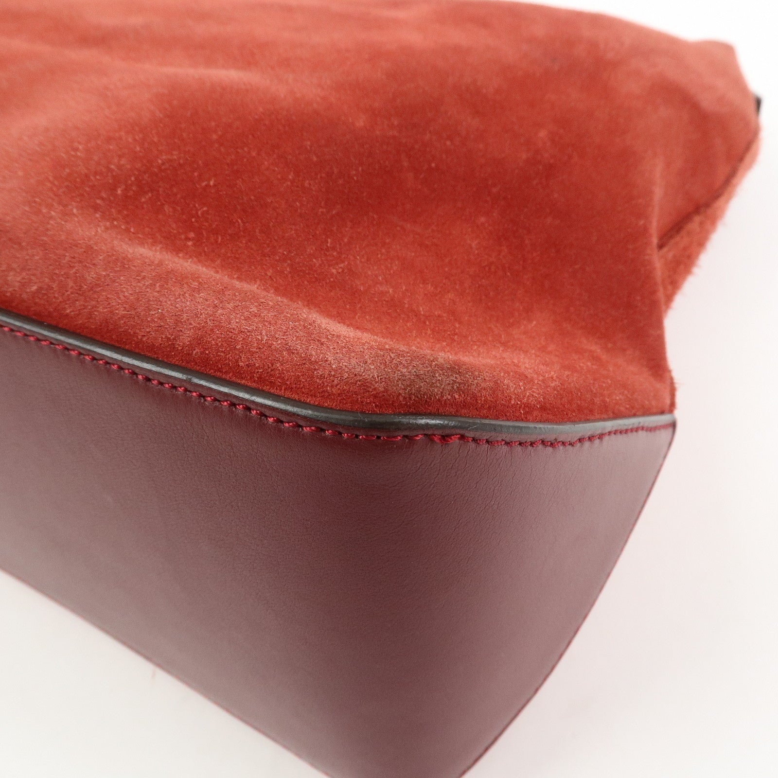 LOEWE Anagram Suede Leather 2Way Bag Shoulder Hand Bag Red 061307