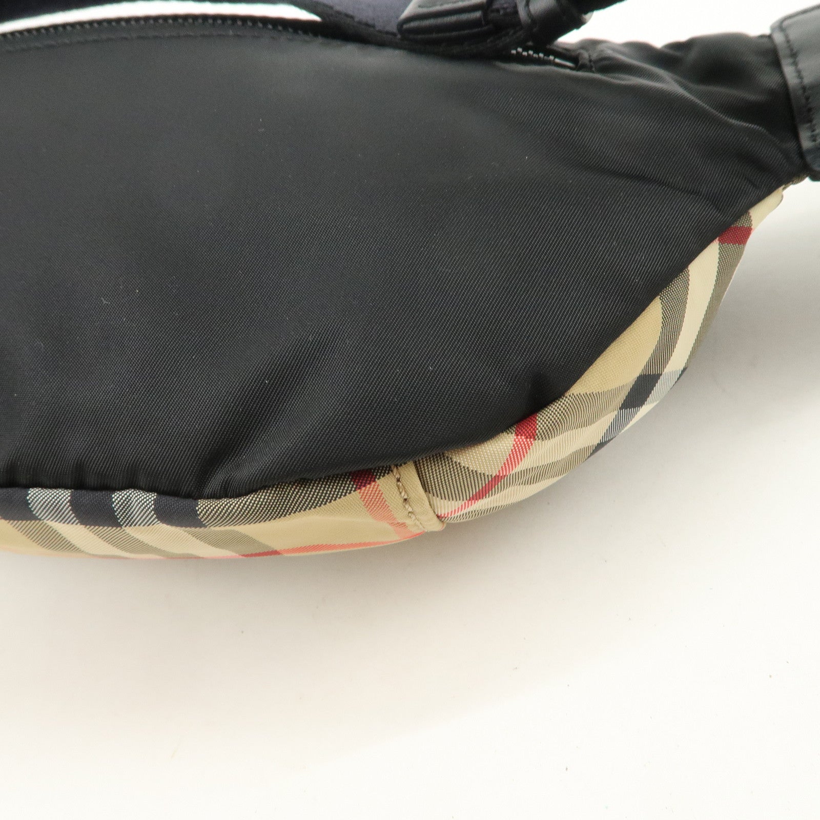 BURBERRY Nova Plaid Nylon Waist Bag Crossbody Bag Black Beige