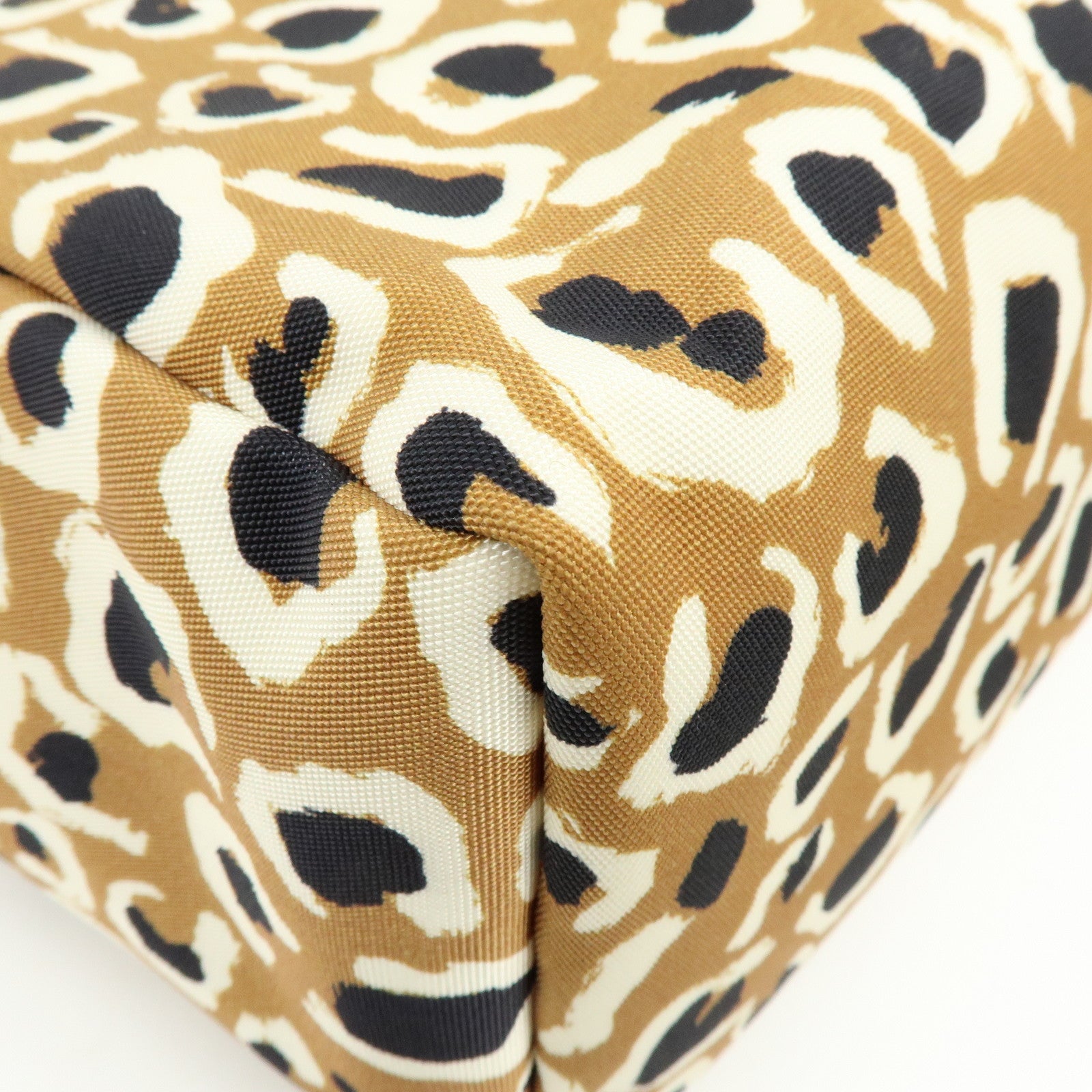 GUCCI Leopard Canvas Leather Tote Bag Hand Bag Beige Black 282439