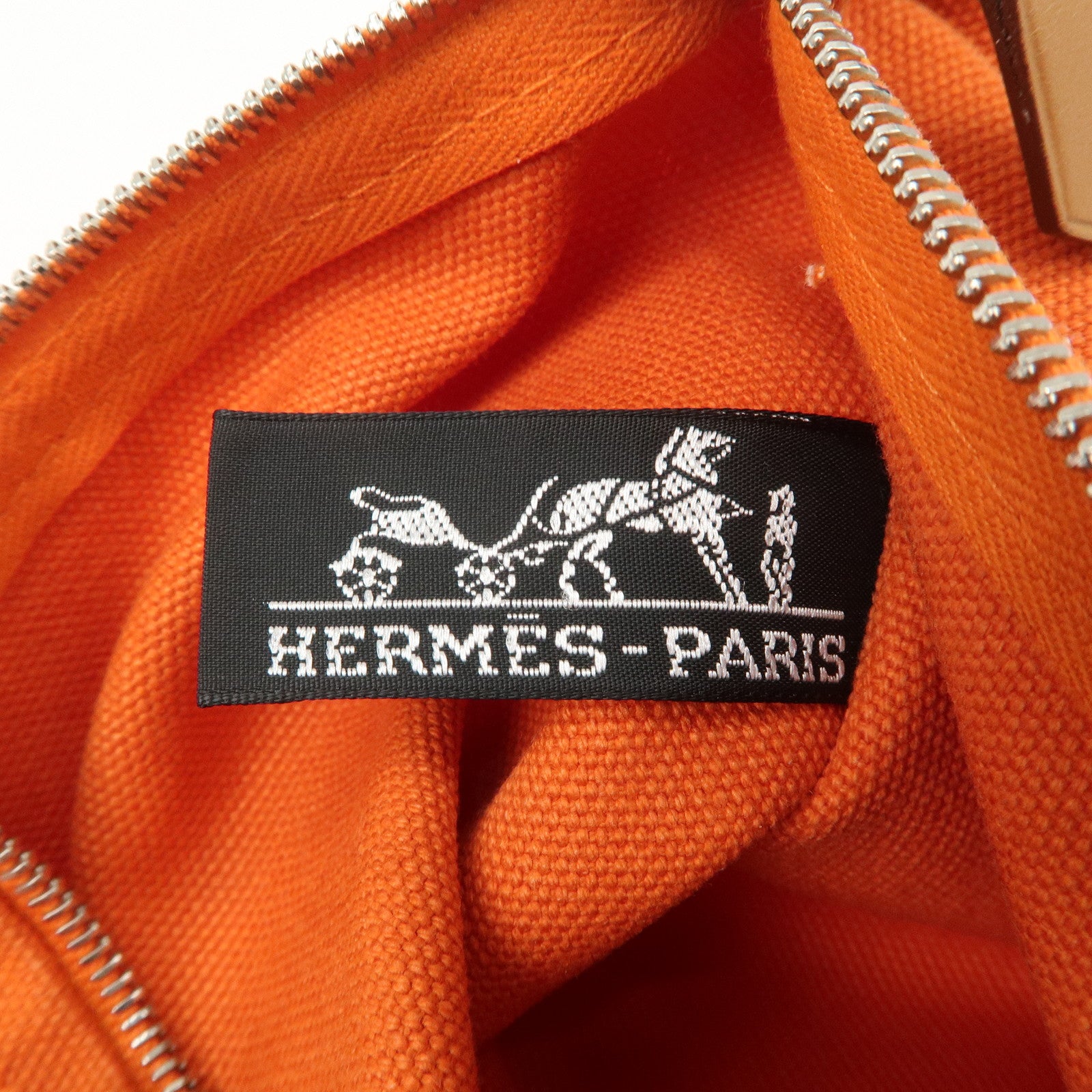 HERMES  Set of 2 Canvas Leather Pouch Cosmetic Pouch Orange Red Used