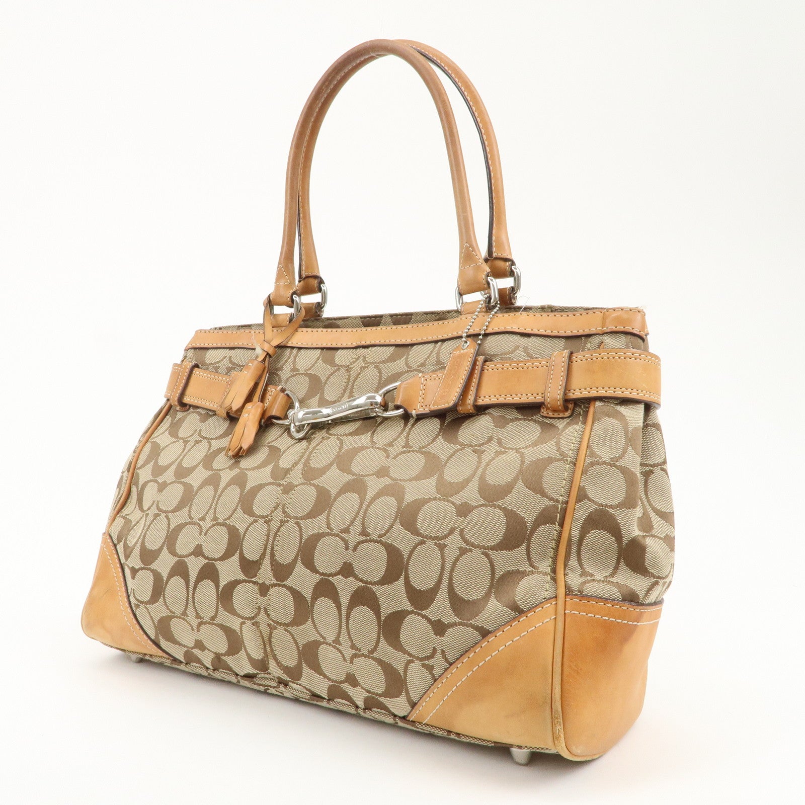 COACH Signature Set Of 2 Canvas Leather Hand Bag Brown Navy