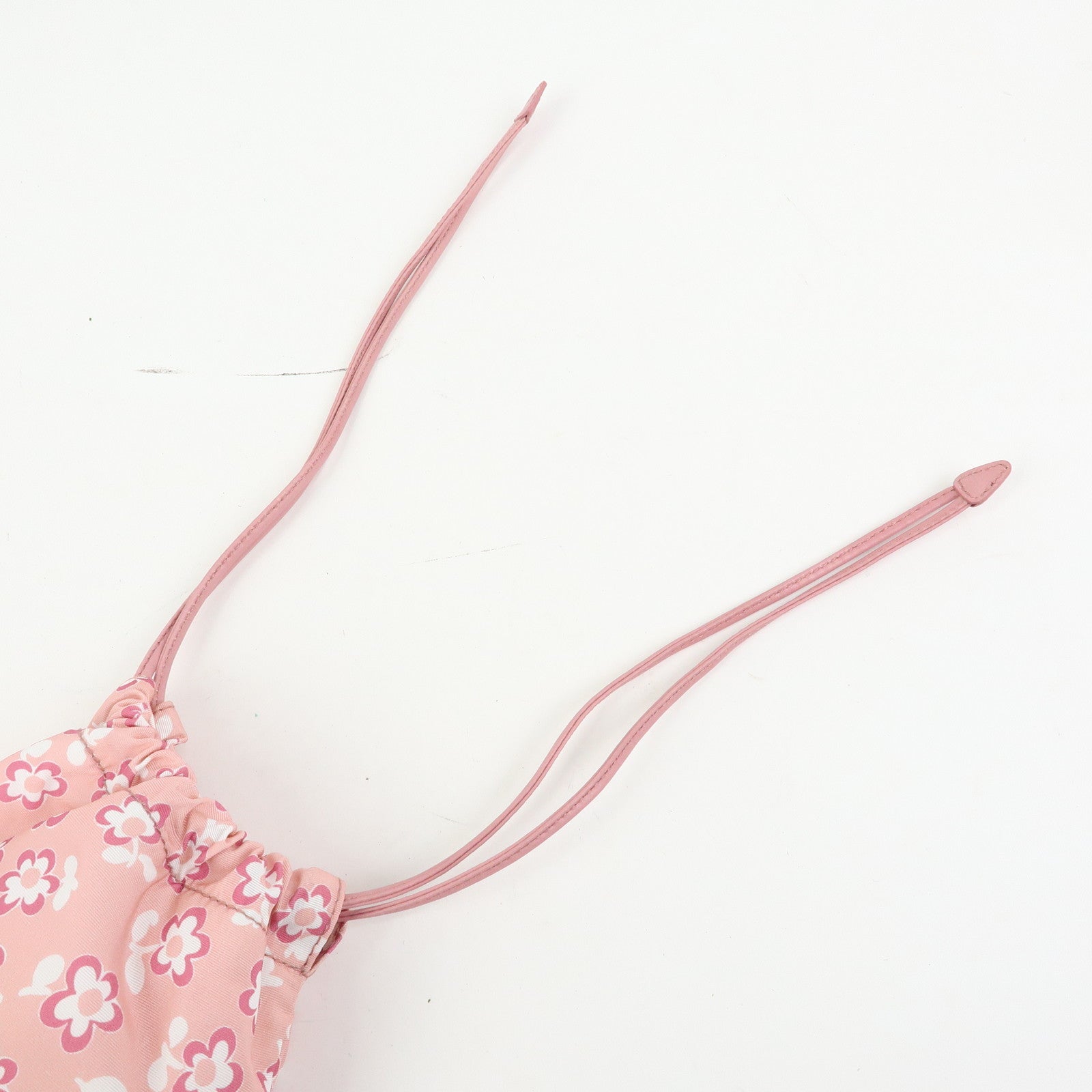 MIU MIU Logo Nylon Leather Drawstring Pouch Flower Motif 5NG003