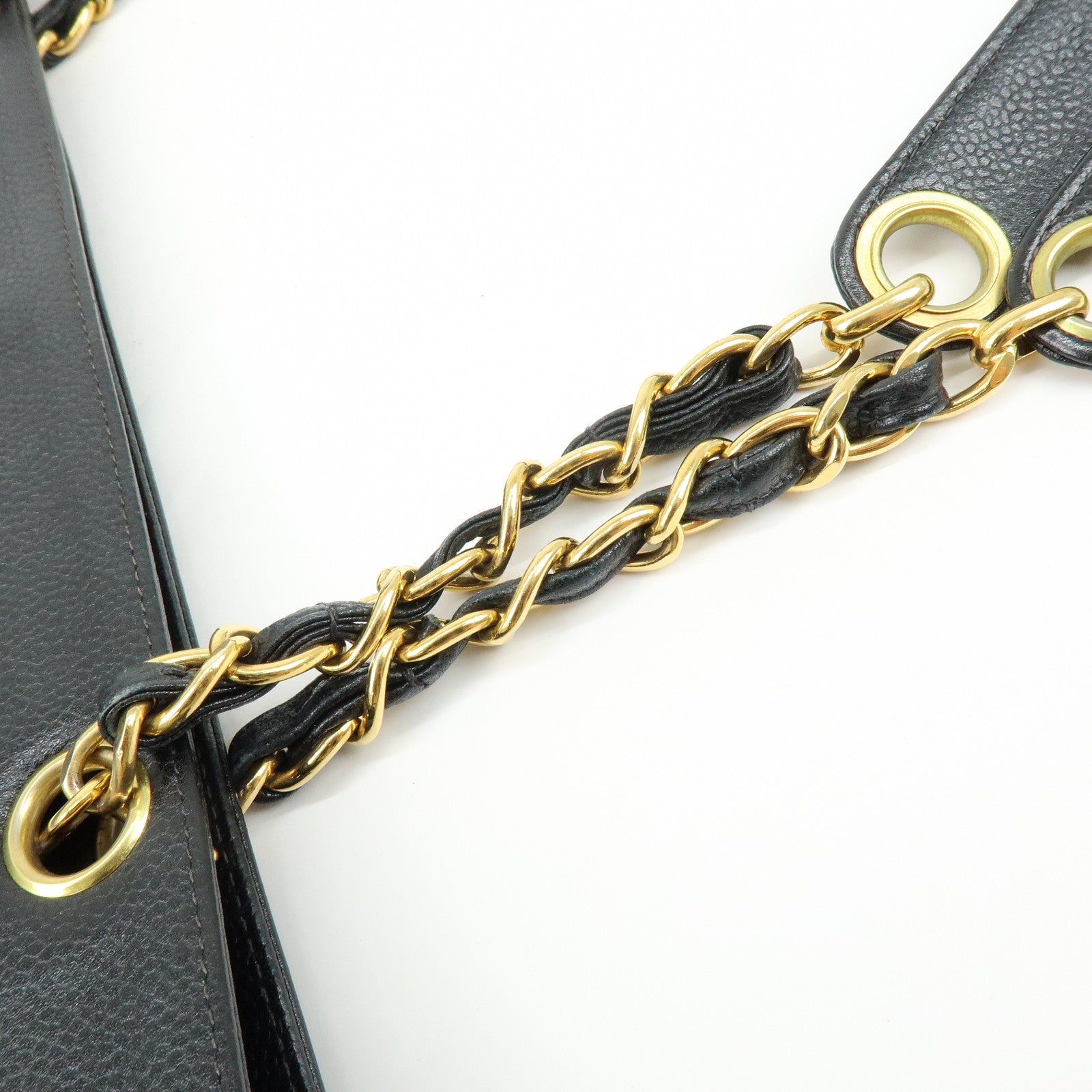 CHANEL COCO Mark Caviarskin Tote Bag Chain Shoulder Bag Black