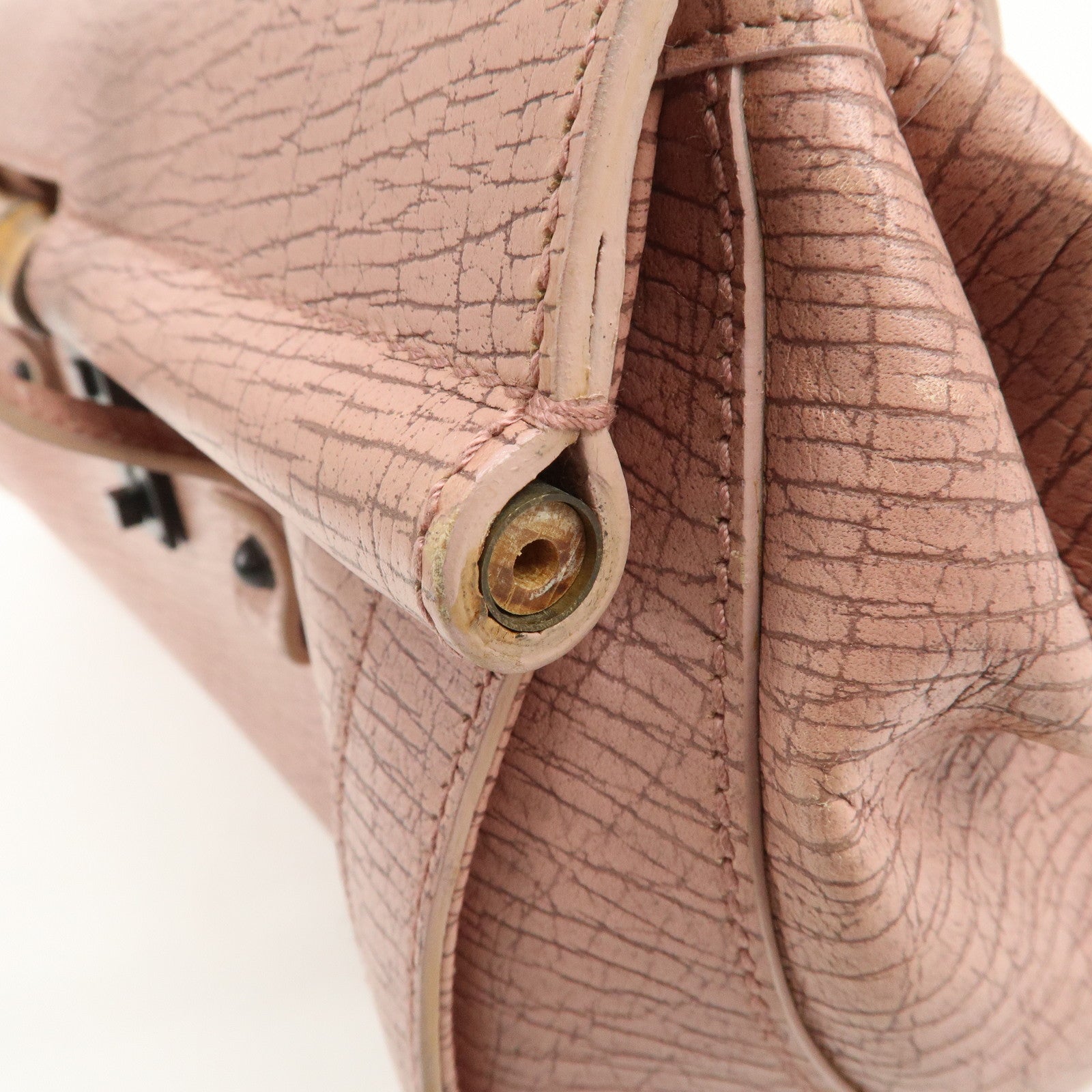 GUCCI Bamboo Embossed Leather Shoulder Bag Hand Bag Pink 111715