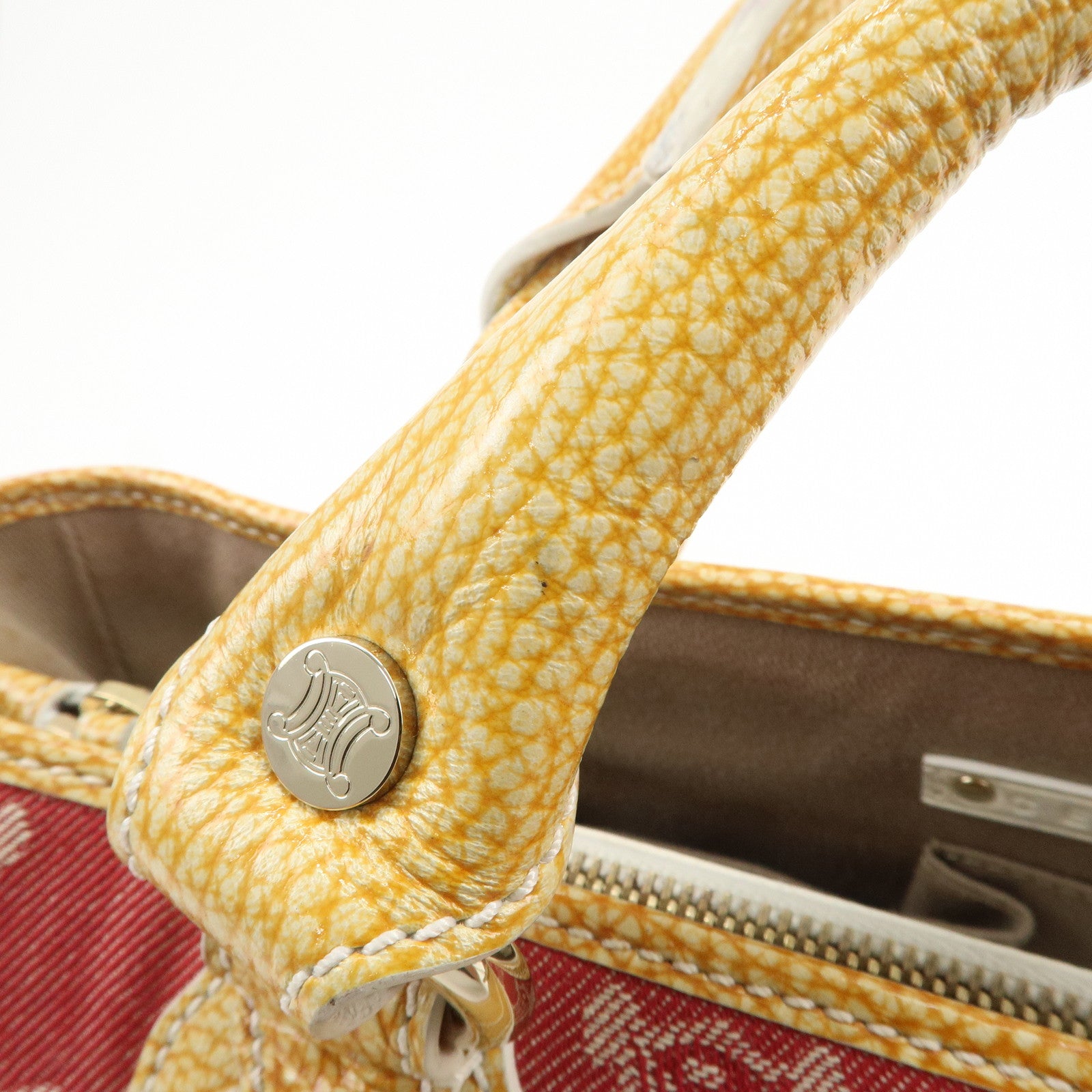 CELINE Macadam Boogie Canvas Leather Hand Bag Red Beige