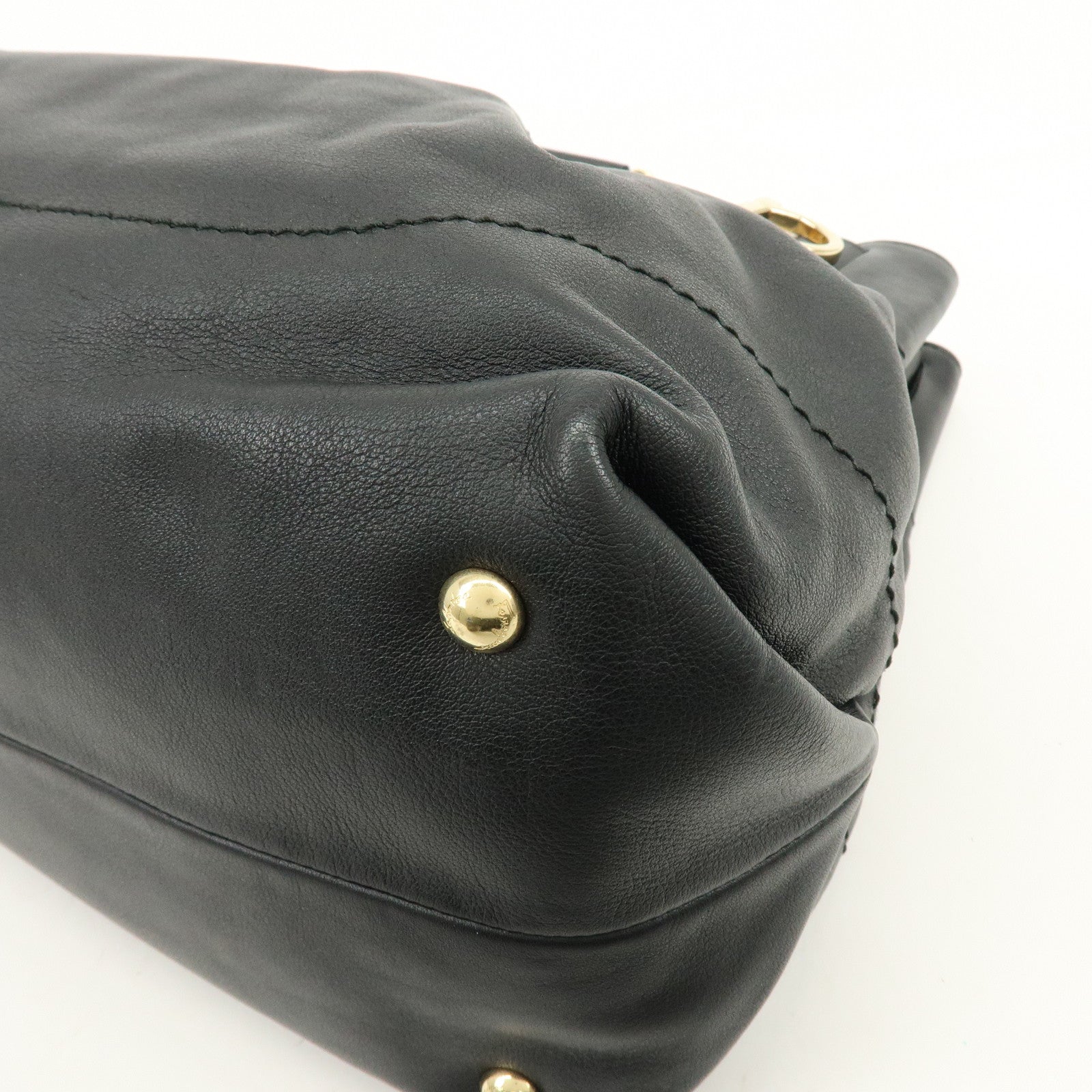 Ferragamo Gancini Leather Tote Bag Hand Bag Shoulder Bag Black