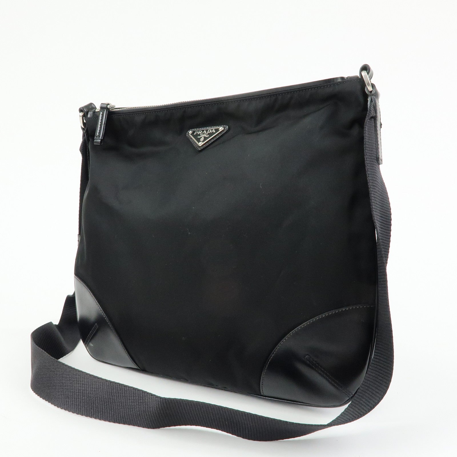 PRADA Triangle Logo Nylon Shoulder Crossbody Bag Black BT0326