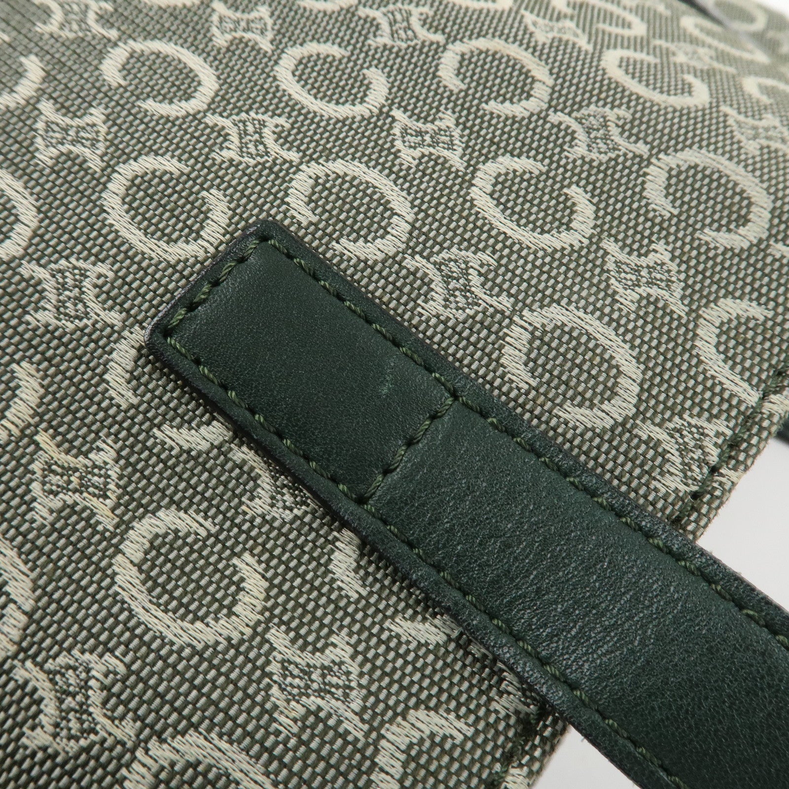 CELINE C Macadam Canvas Leather Tote Bag Shoulder Bag Dark Green