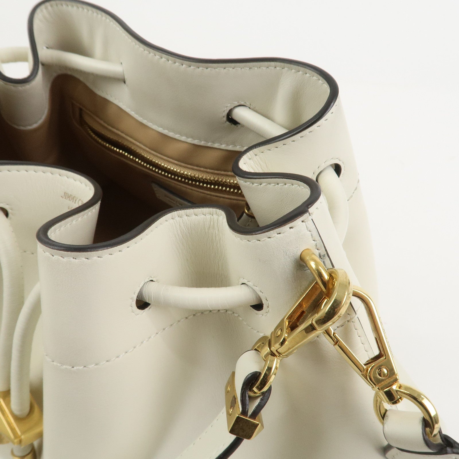 JIMMY CHOO Cinch Calf Leather Medium 2Way Hand Shoulder Bag Ivory