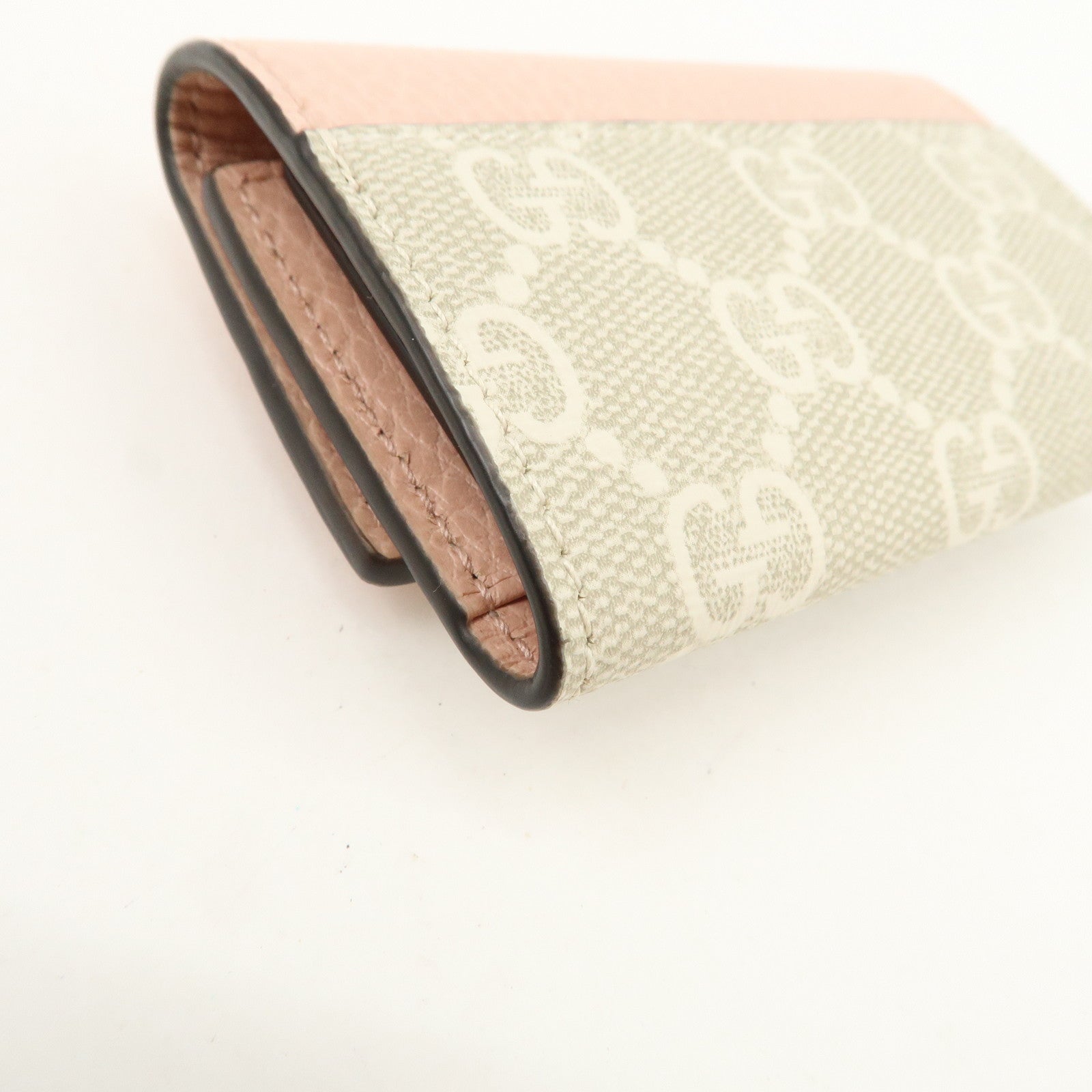 GUCCI GG Marmont Leather GG Supreme 6 Key Case Pink Beige 456118