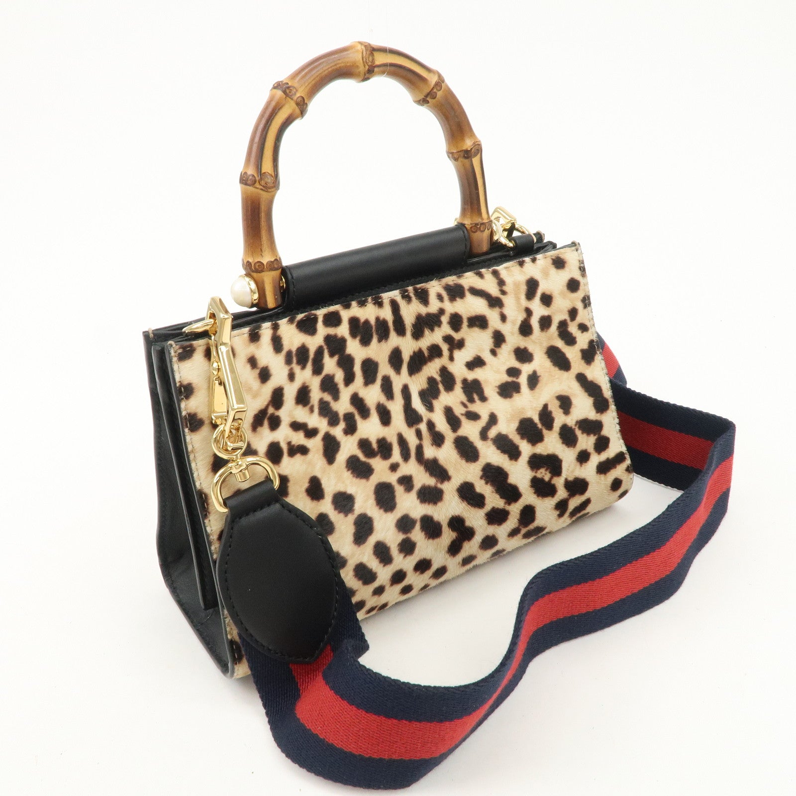 GUCCI Nimfair Bamboo Sherry Unborn Calf Leather 2Way Bag 470271 Used