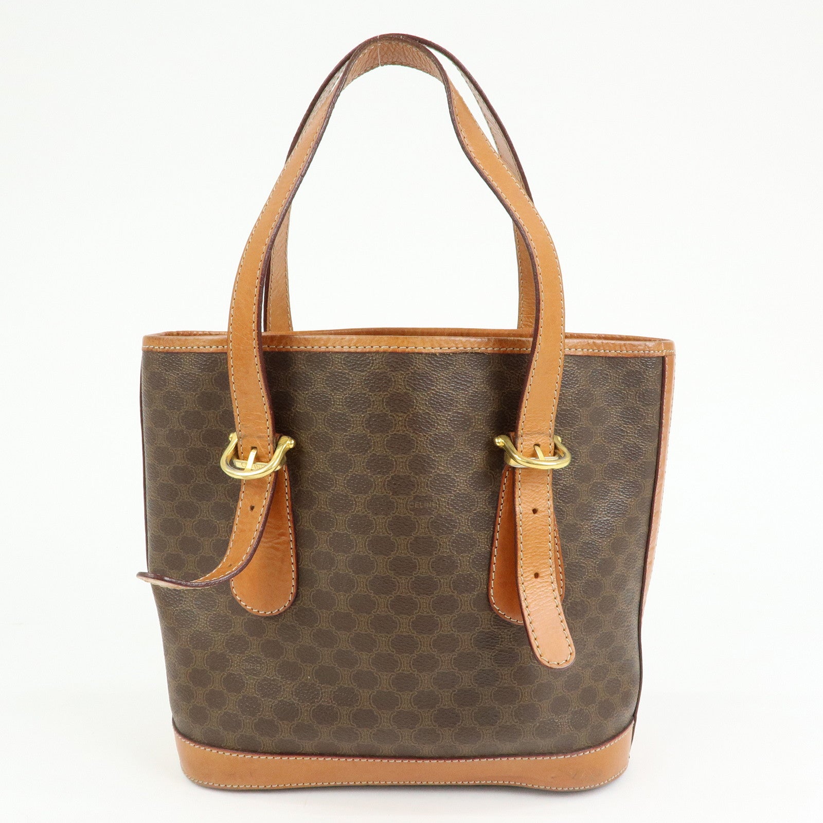 CELINE Macadam PVC Leather Tote Bag Hand Bag Shoulder Bag Brown