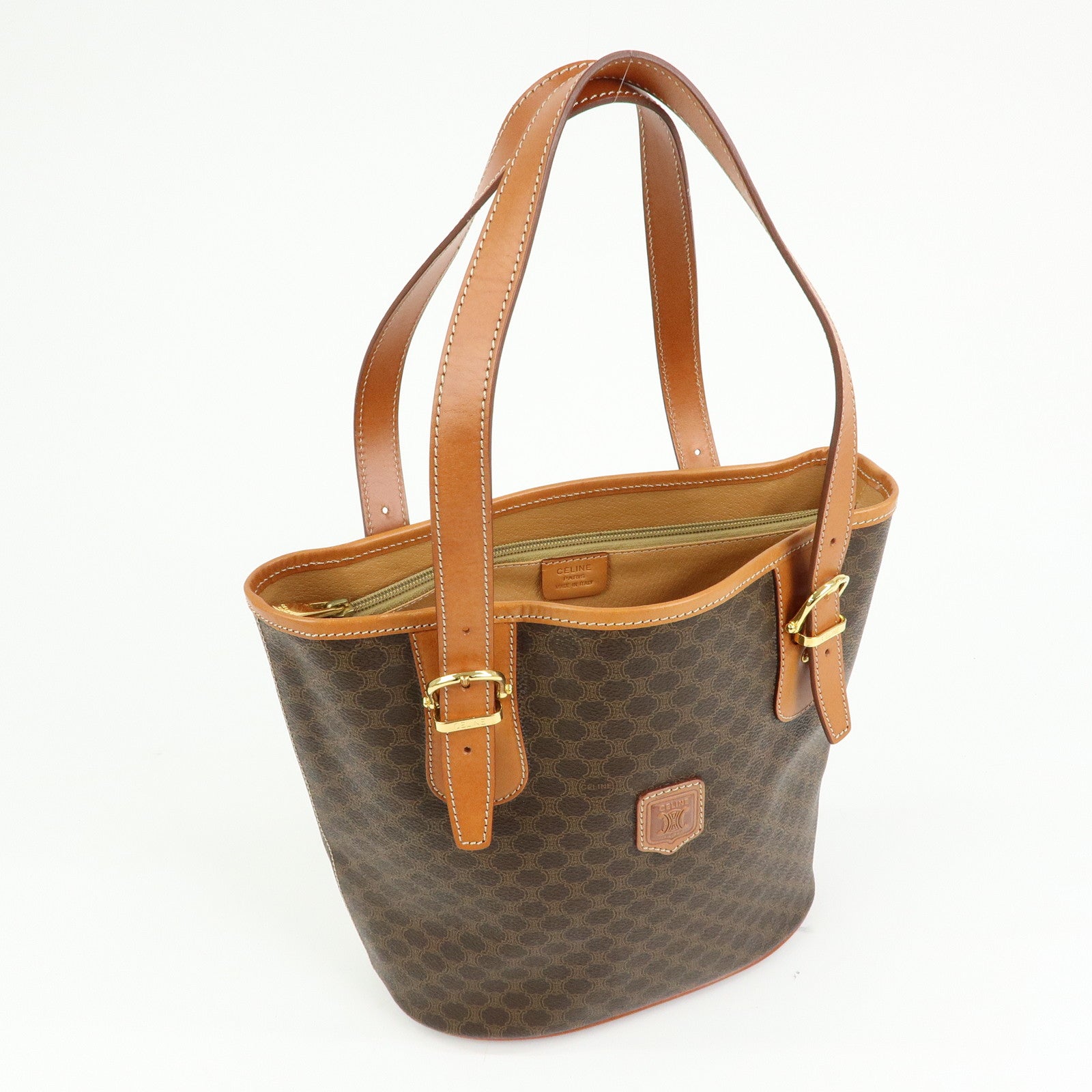 CELINE Macadam PVC Leather Tote Bag Hand Bag Shoulder Bag Brown