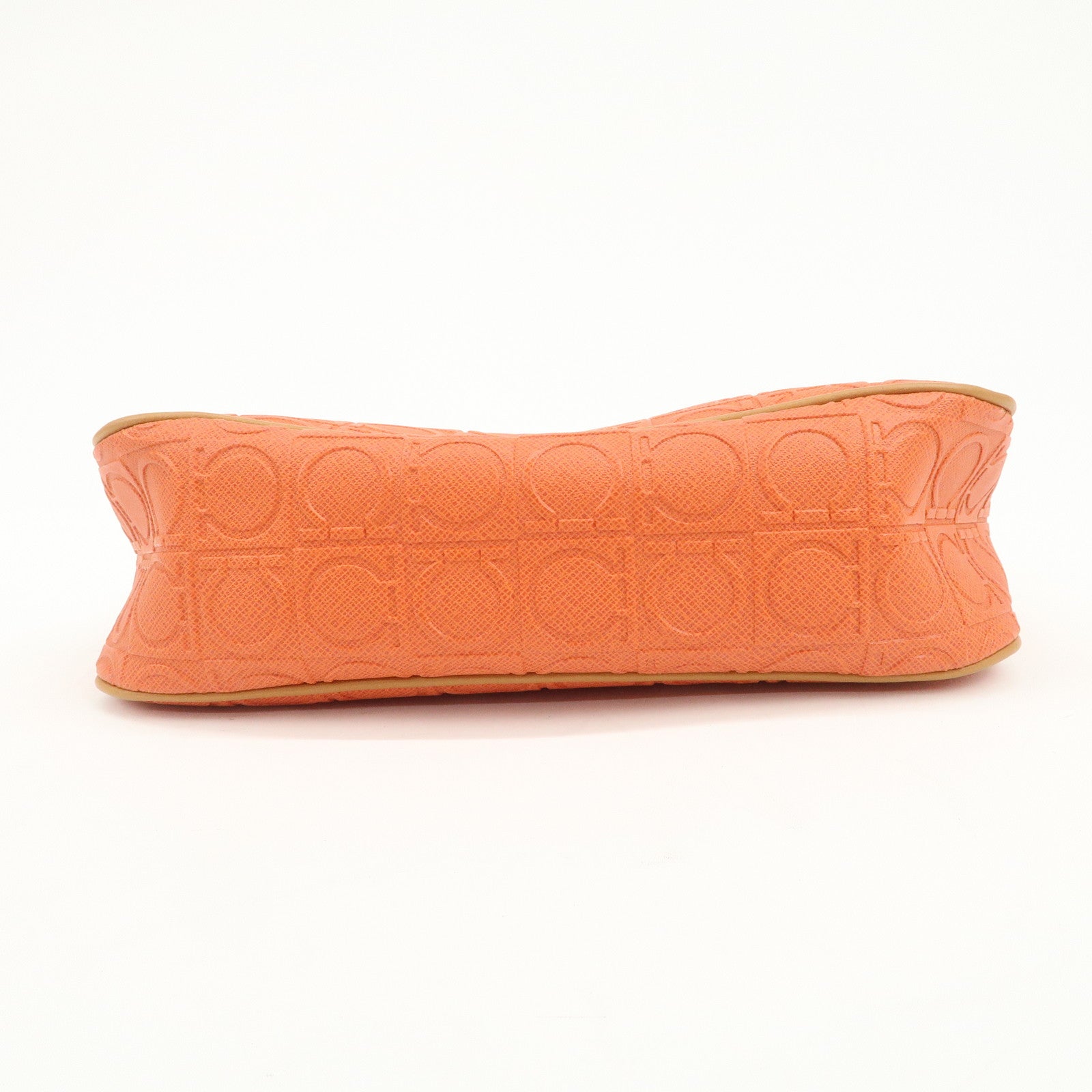 Ferragamo Gancini Leather Shoulder Bag Hand Bag Orange Beige