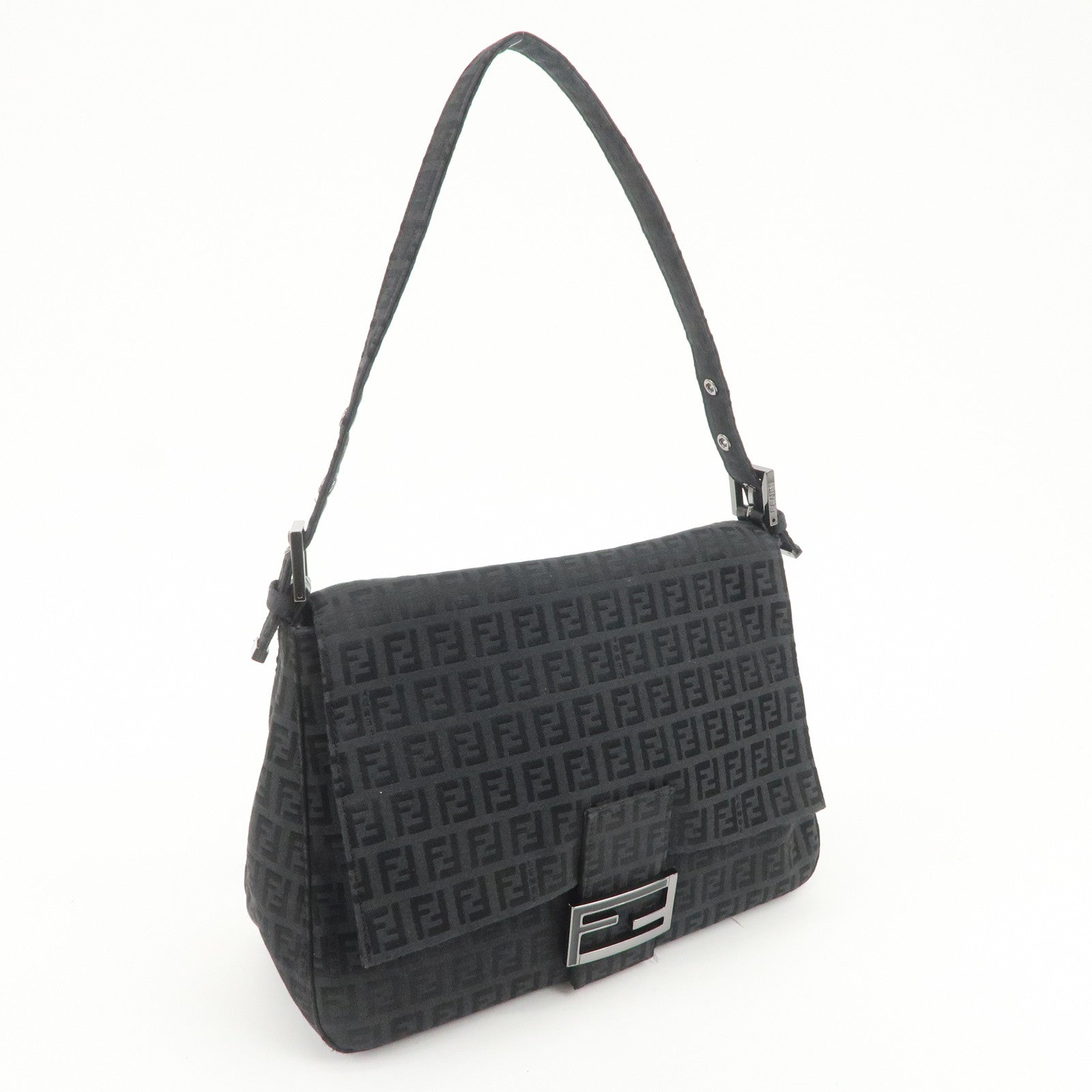 FENDI Mamma Baguette Zucchino Leather Canvas Shoulder Bag 8BR001