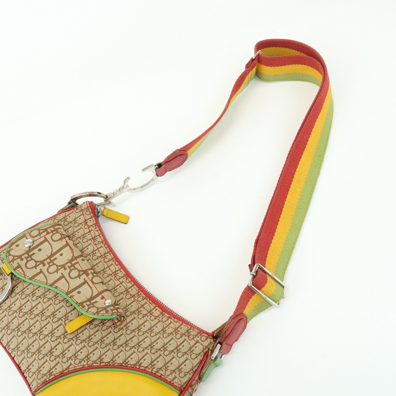 Christian Dior Trotter Canvas Leather Shoulder Bag Beige RastaColor