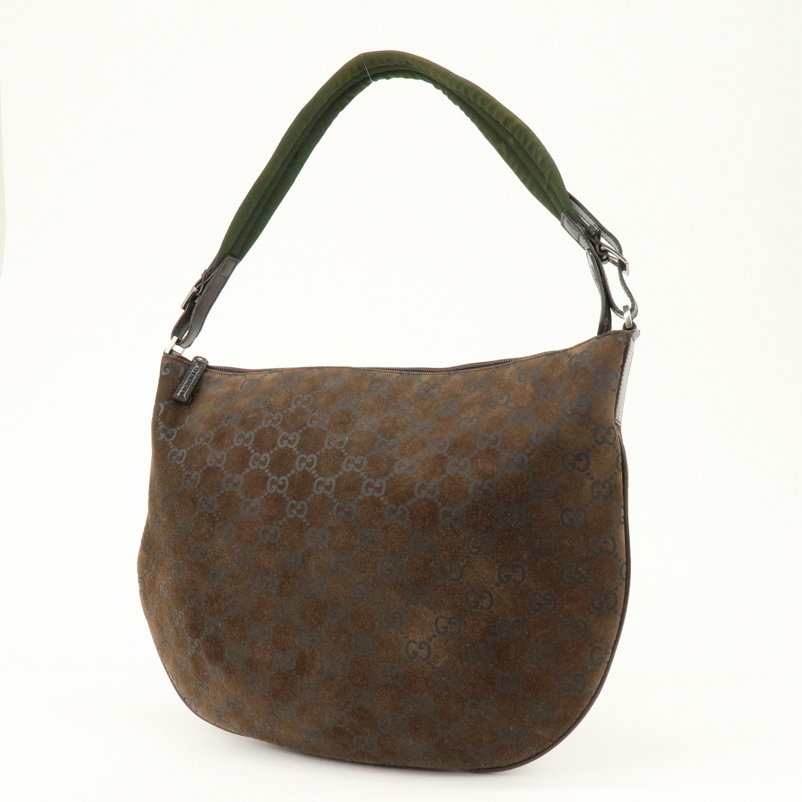 GUCCI GG Suede Leather Shoulder Bag Brown Green 001・1206・3444