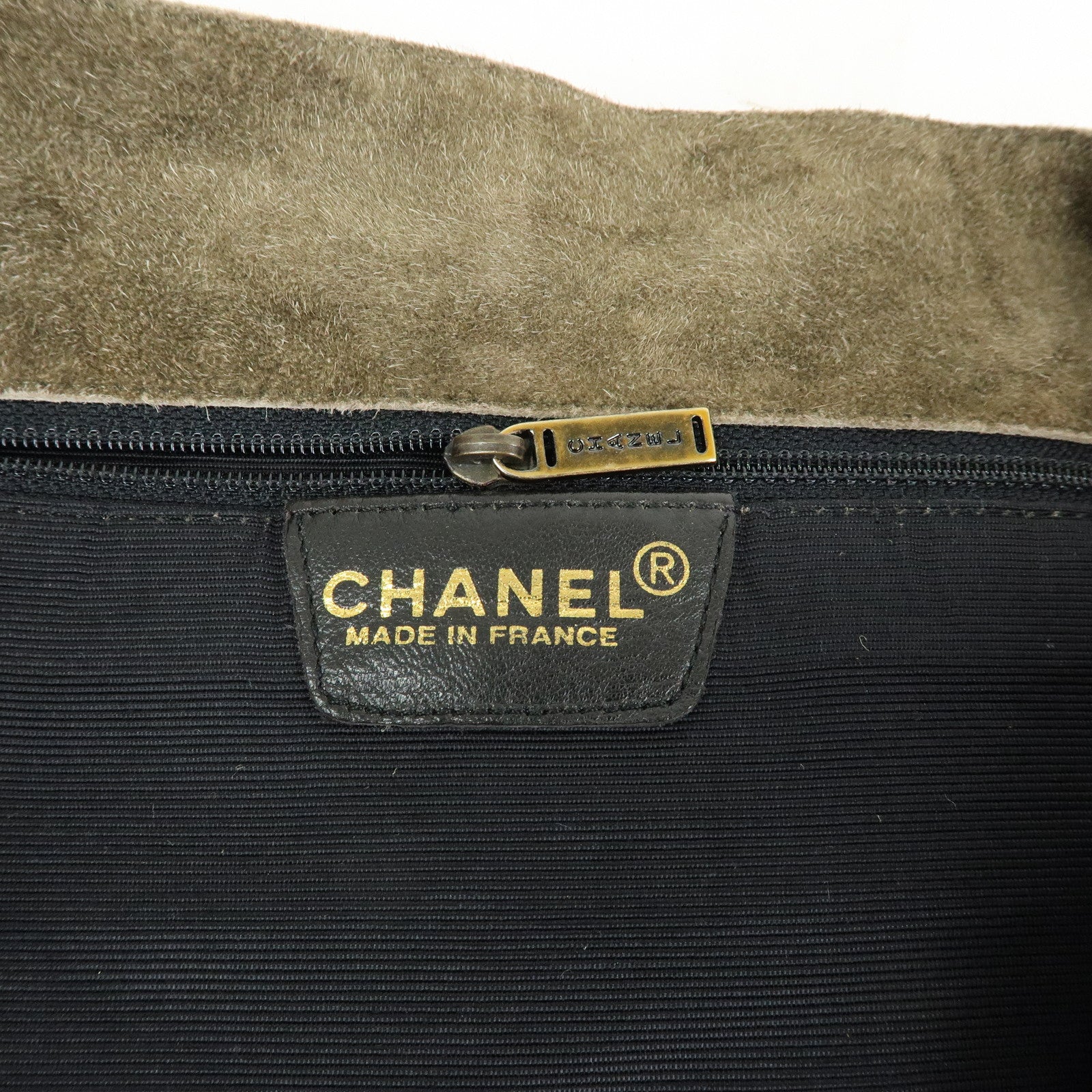 CHANEL Logo Suede Shoulder Bag Hand Bag Tote Bag Khaki