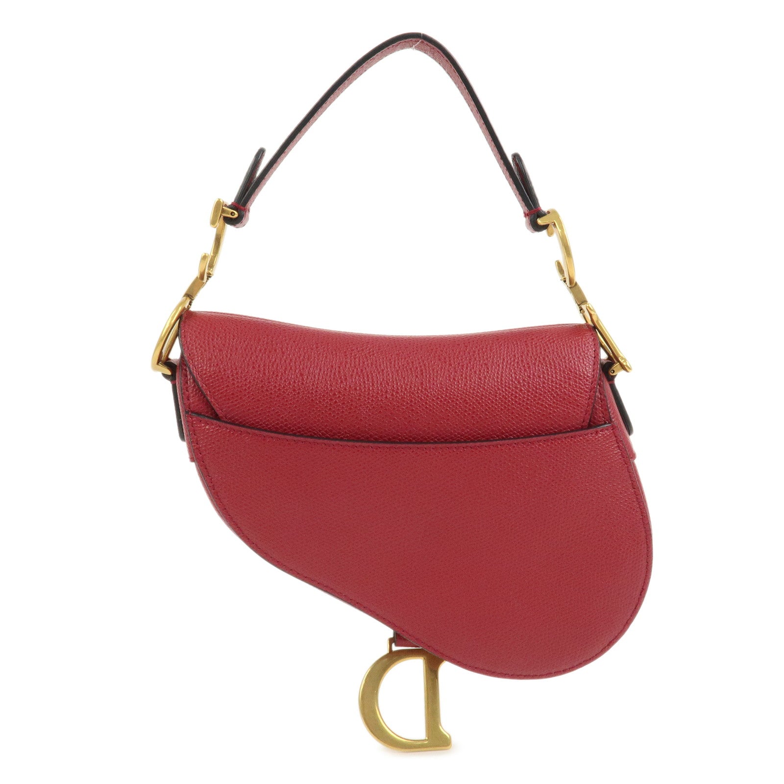 Christian Dior CD Logo Leather Saddle Bag Mini Hand Bag Red