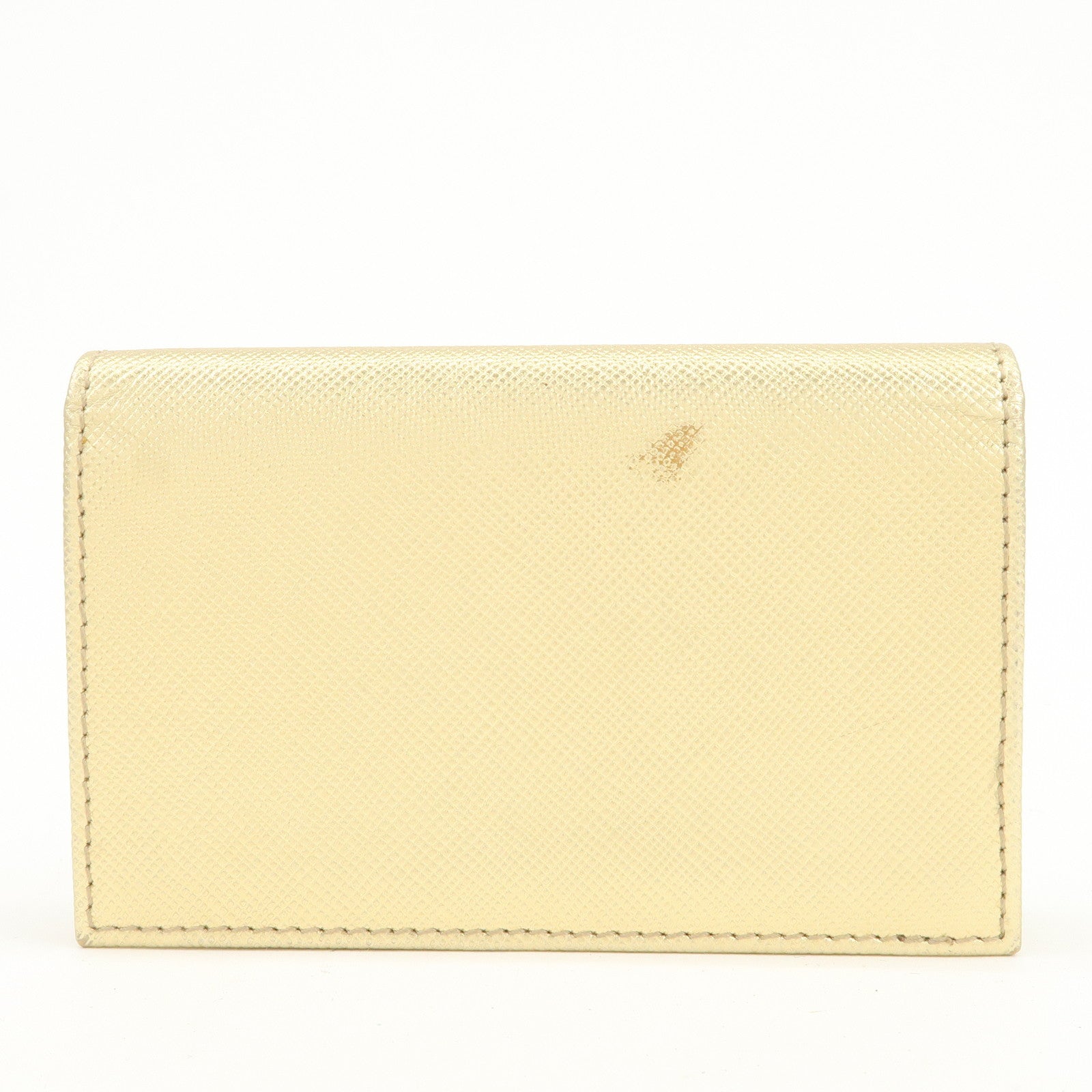 PRADA Triangle Logo Saffiano Leather Card Holder Card Case Gold