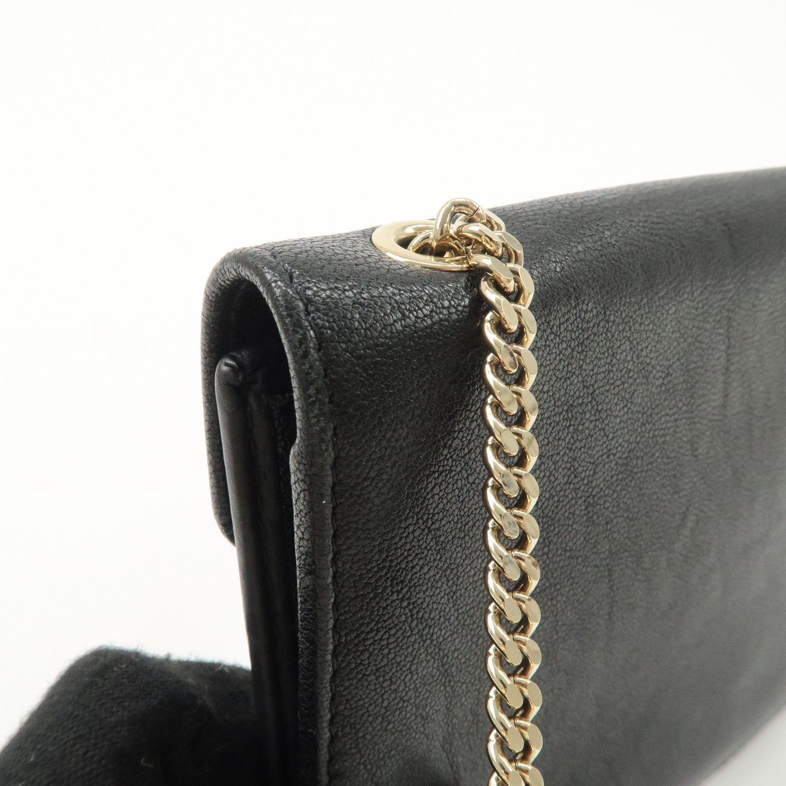 Chloe Leather Chain Shoulder Bag Black Gold Hardware Used