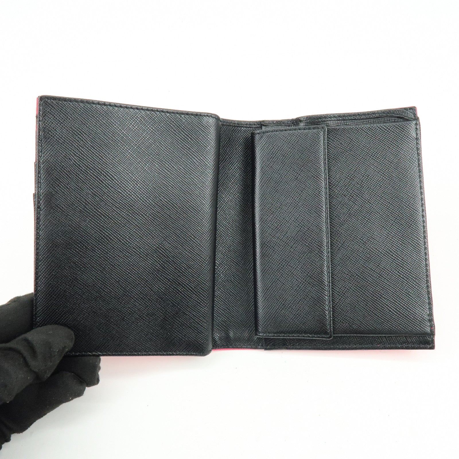 PRADA Triangle Logo Nylon Saffiano Leather Compact Wallet Pink M668