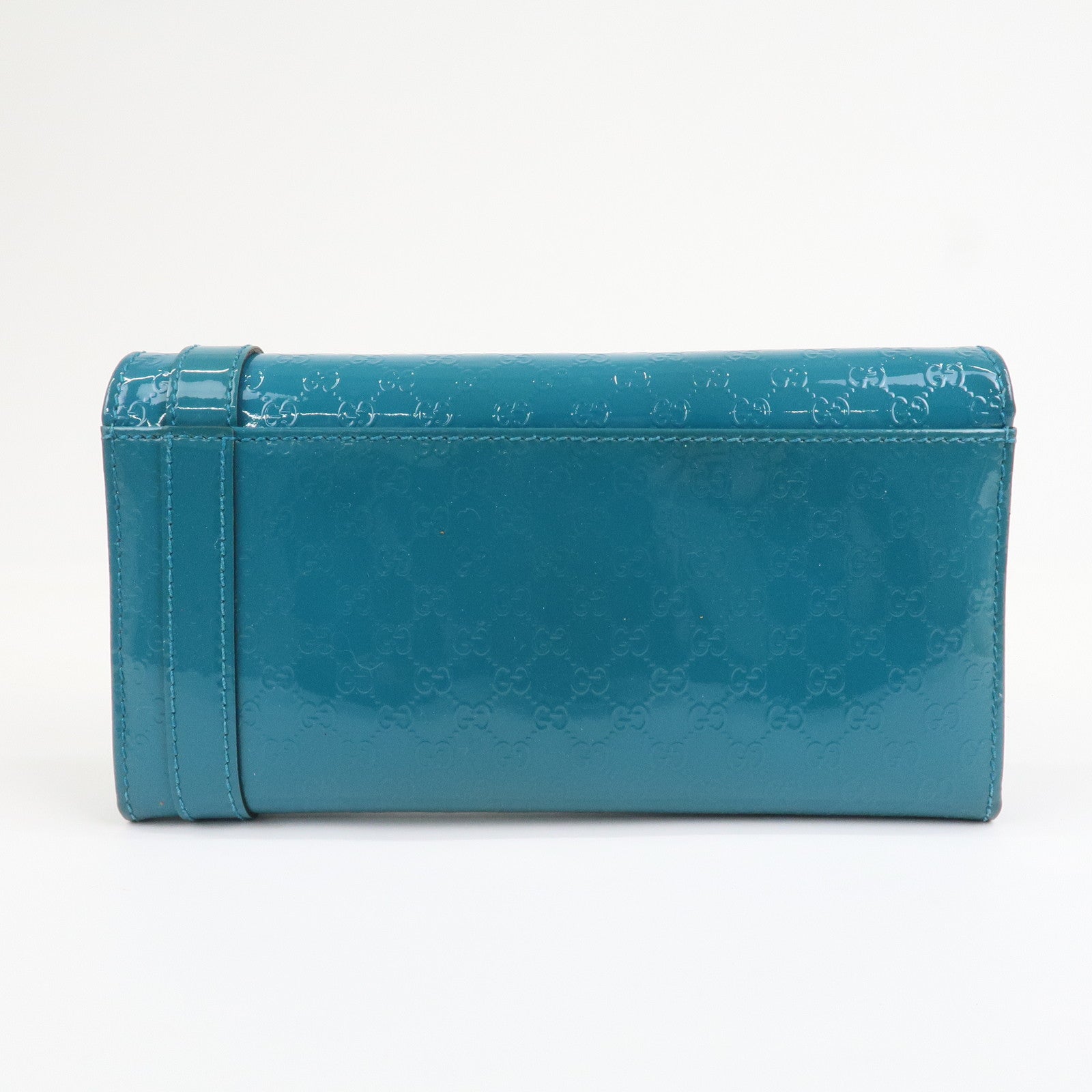 GUCCI  Patent Leather Flap Long Wallet Blue Green 309760
