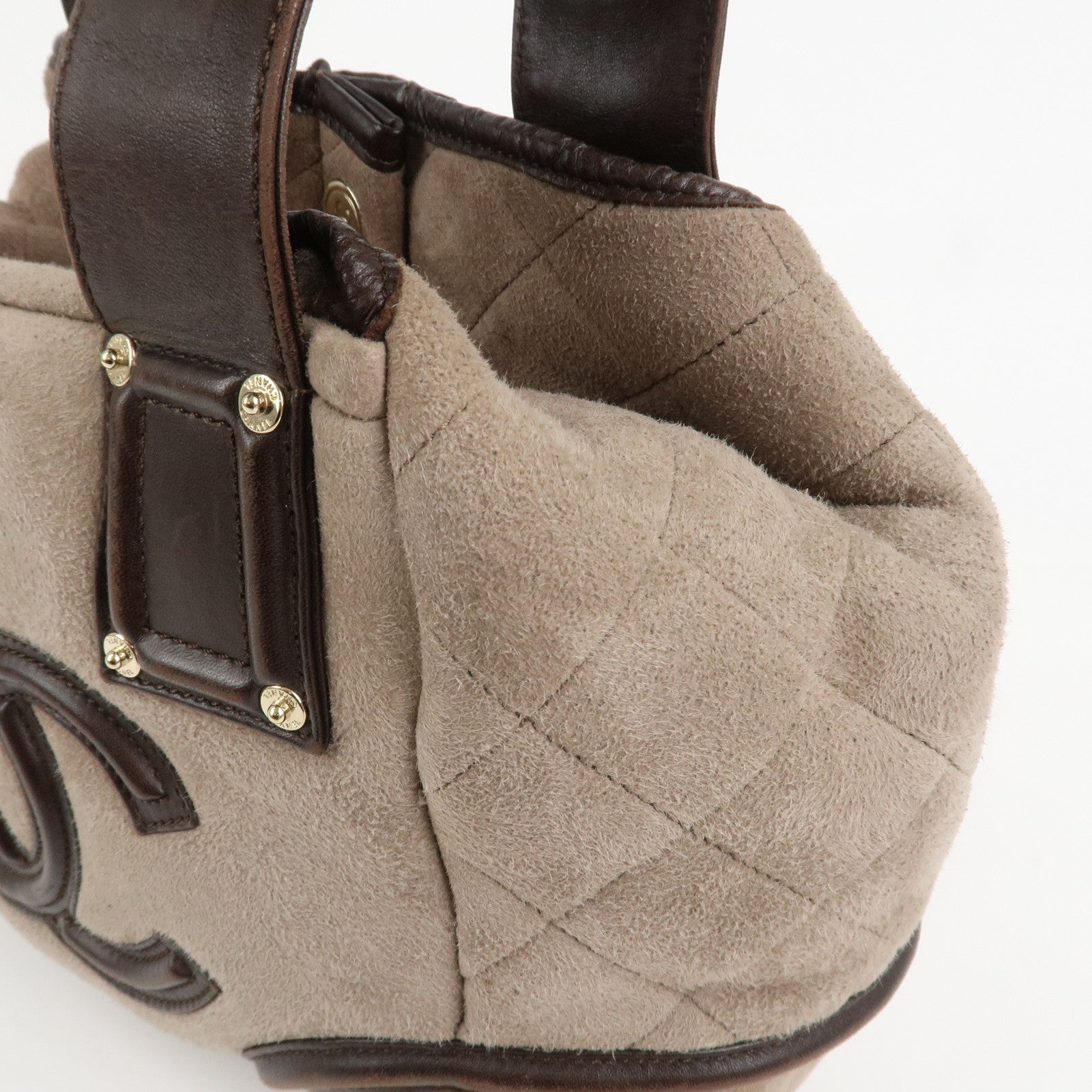 CHANEL COCO Mark Mouton Leather Hand Bag Tote Bag Brown