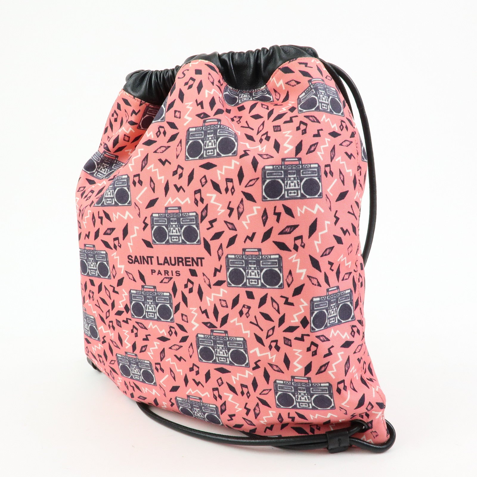 SAINT LAURENT PARIS Canvas Lamb Skin Teddy Bag Backpack Pink 553919